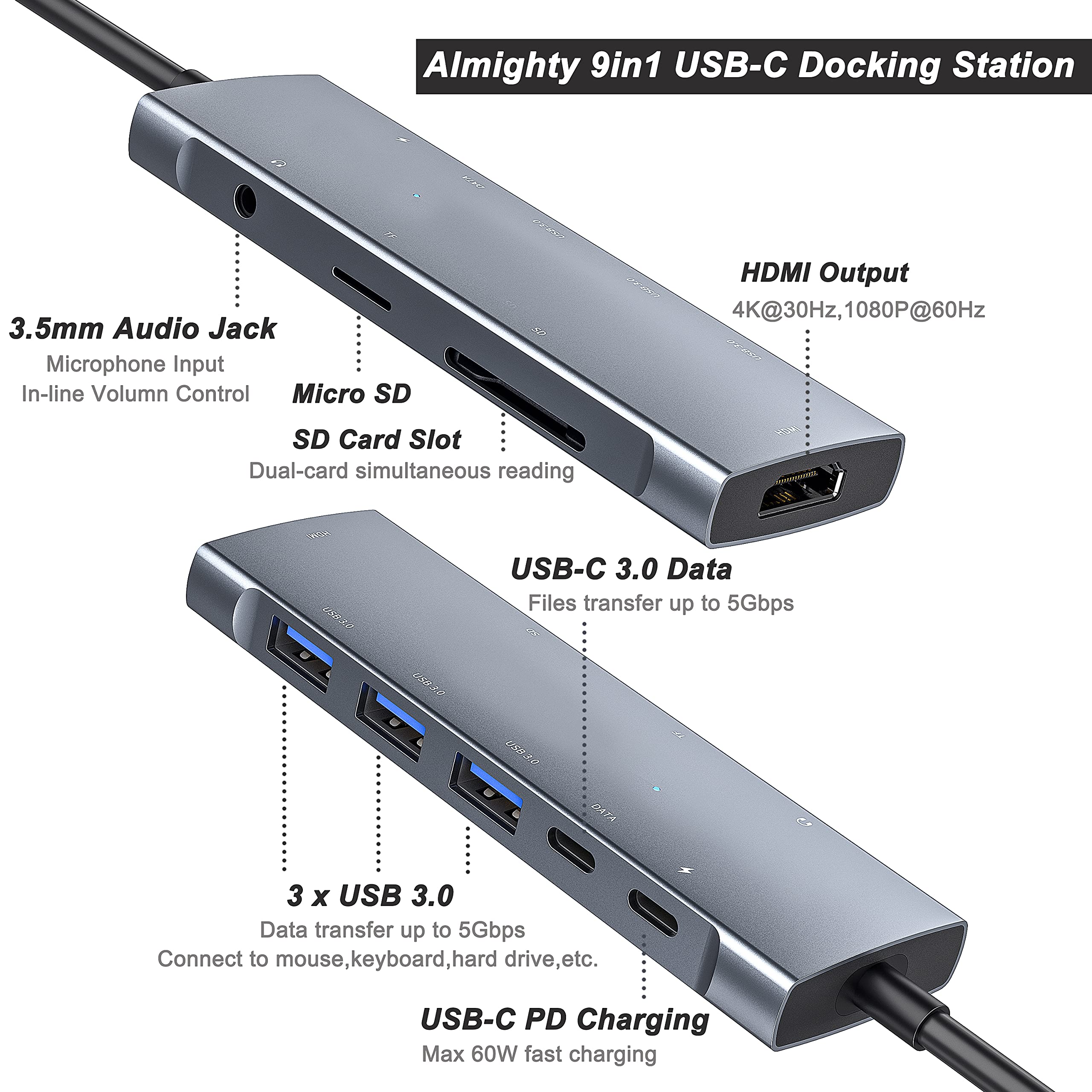 Usb C Adapter Docking Station For Ipad Pro M4 M2 M1,Usb C Multiport Adapter With 4K Hdmi,3.5Mm Jack,Usb C Pd,3 Usb3.0,Sd/Tf Card Slot,For Ipad Air Ipad Mini Macbook Iphone 15