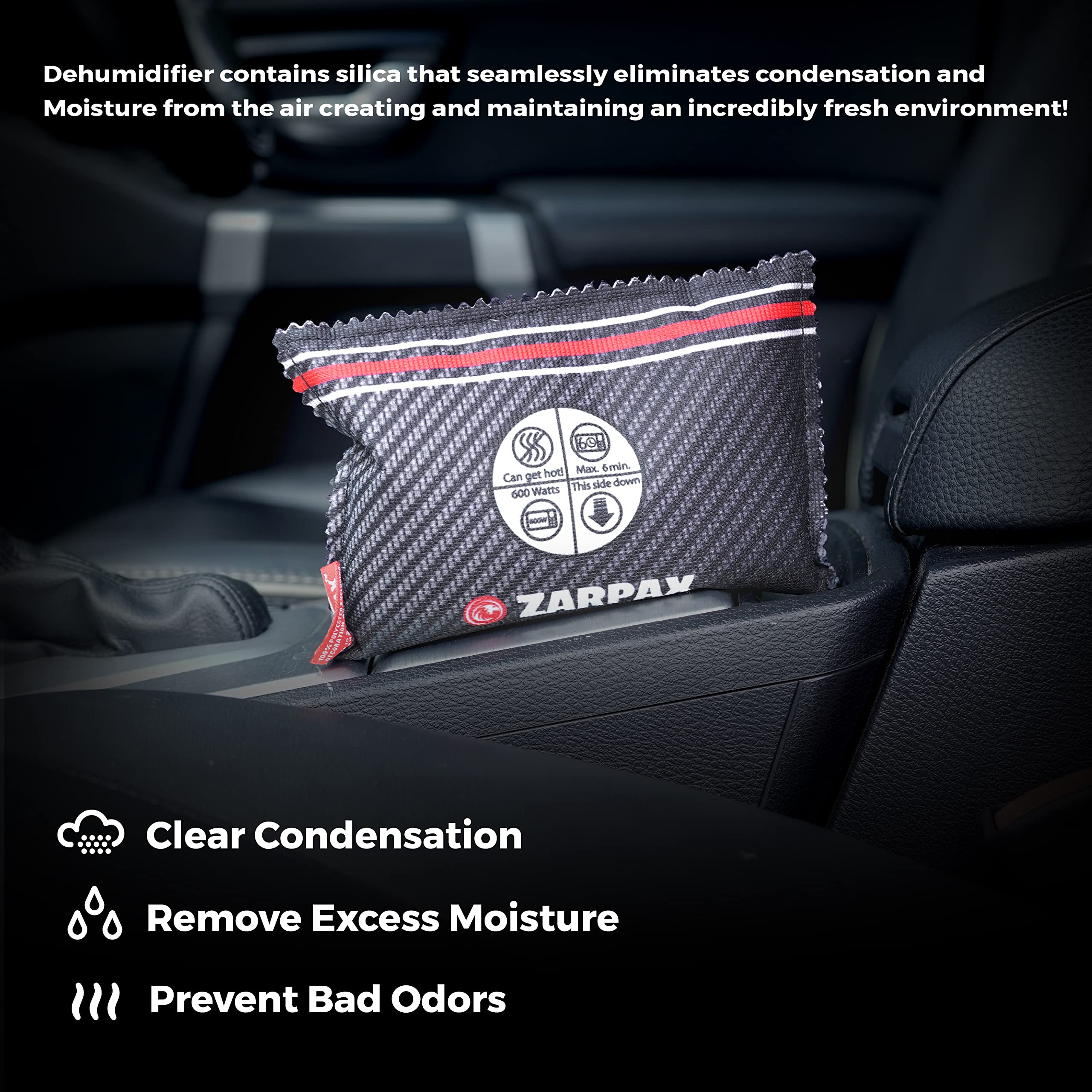 ZARPAX Car Dehumidifier Bag - 1 Pack, Dark Grey, 100% Leakproof, Reusable, Absorbs Moisture & Damp on Windscreens & Interior