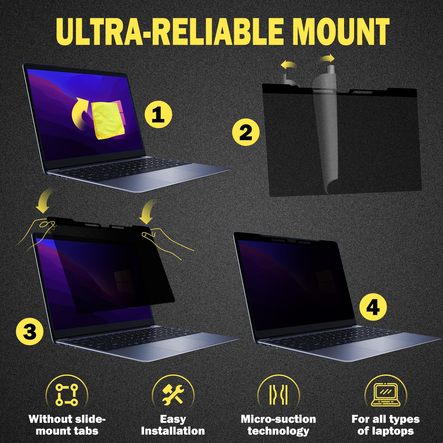 Ceydebne Hanging Laptop Privacy Screen 14 Inch For 16:9 Widescreen Laptop, Anti Blue Light Screen Protector   Anti Glare   Anti