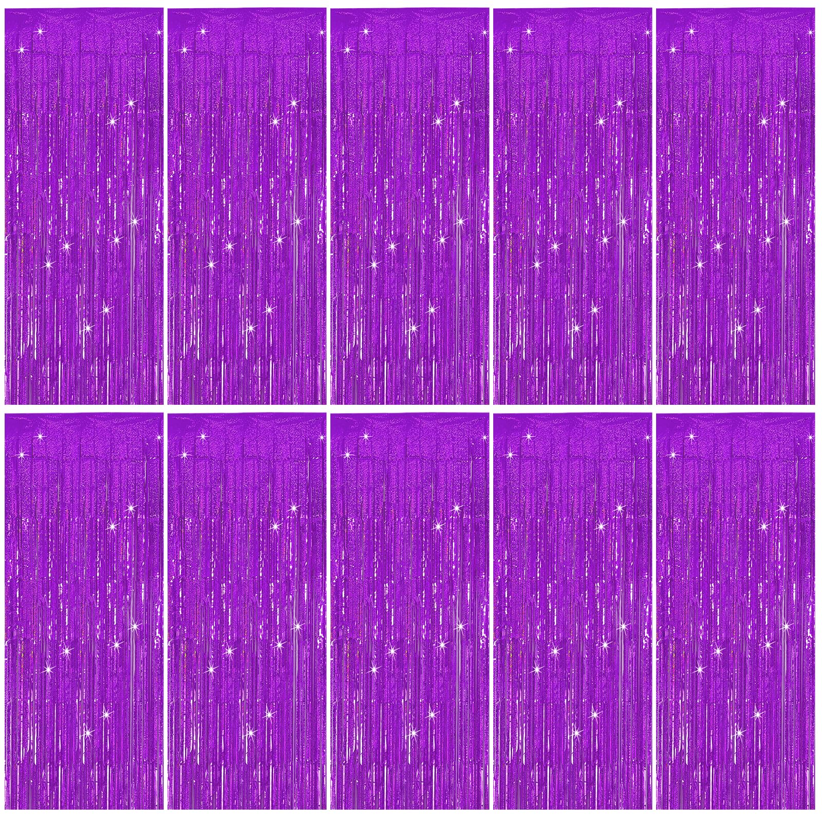 Tinsel Curtain Party Backdrop Purple Birthday Party Decorations 10 Packs Glitter Foil Fringe Curtain Party Decor Streamers Photo