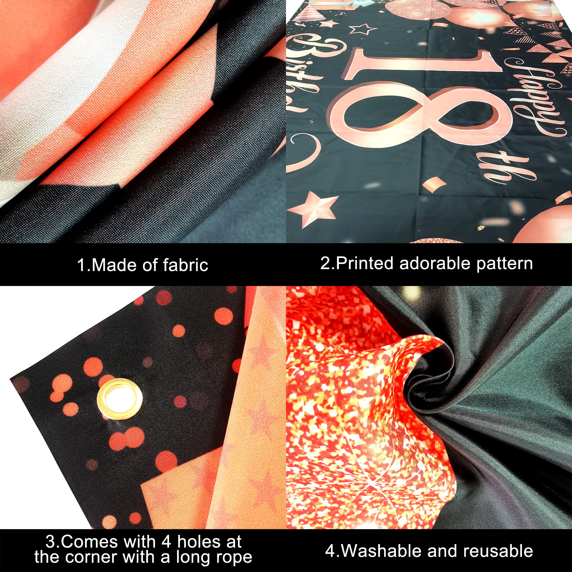 Katchon, Rose Gold Happy 18Th Birthday Banner   Large, 72X44 Inch | Rose Gold And Black Happy 18Th Birthday Decorations For Girl