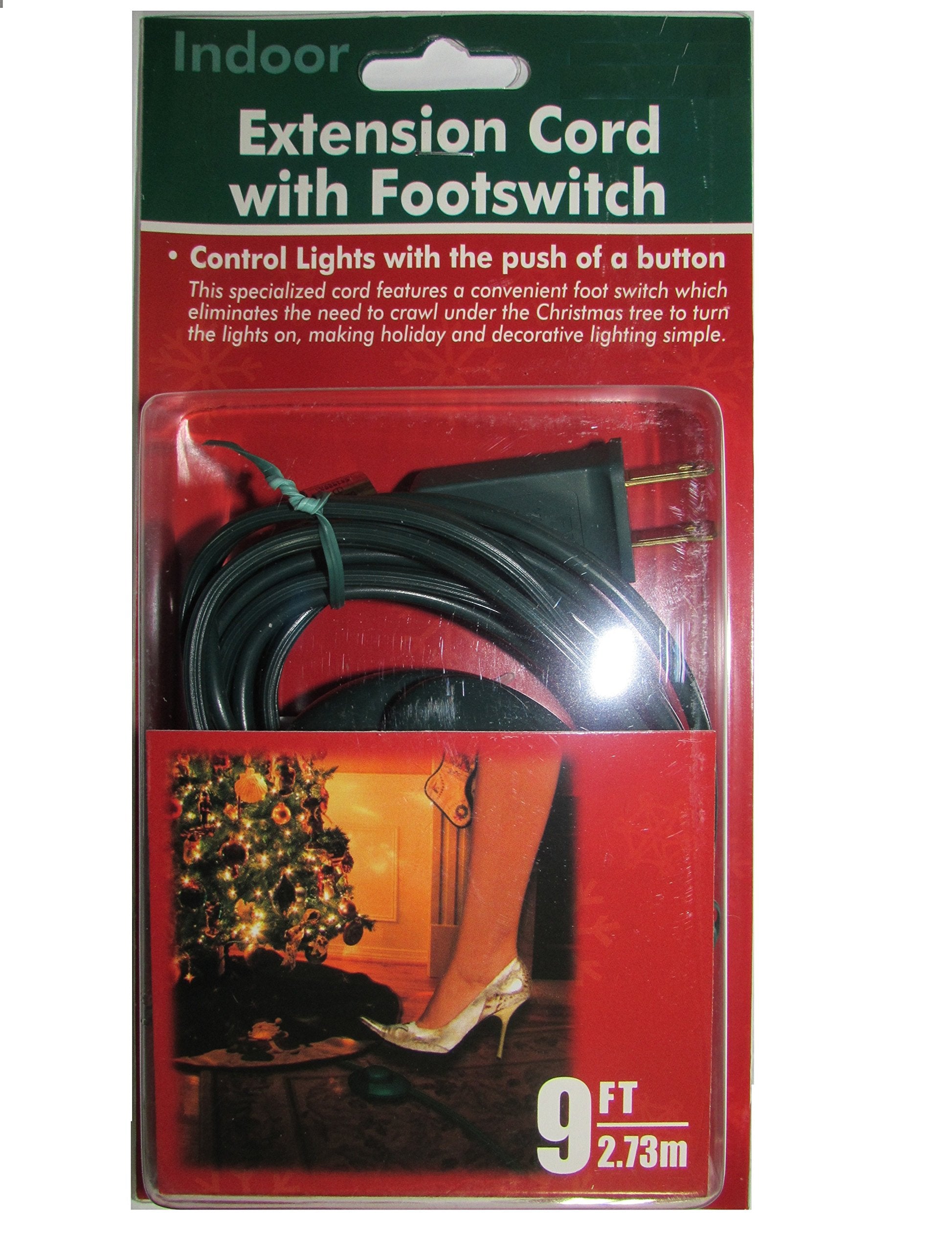 9 Foot Christmas Extension Cord With On/Off Foot Switch     Green Christmas Tree Extension Cord With Foot Button   3 Outlets & P