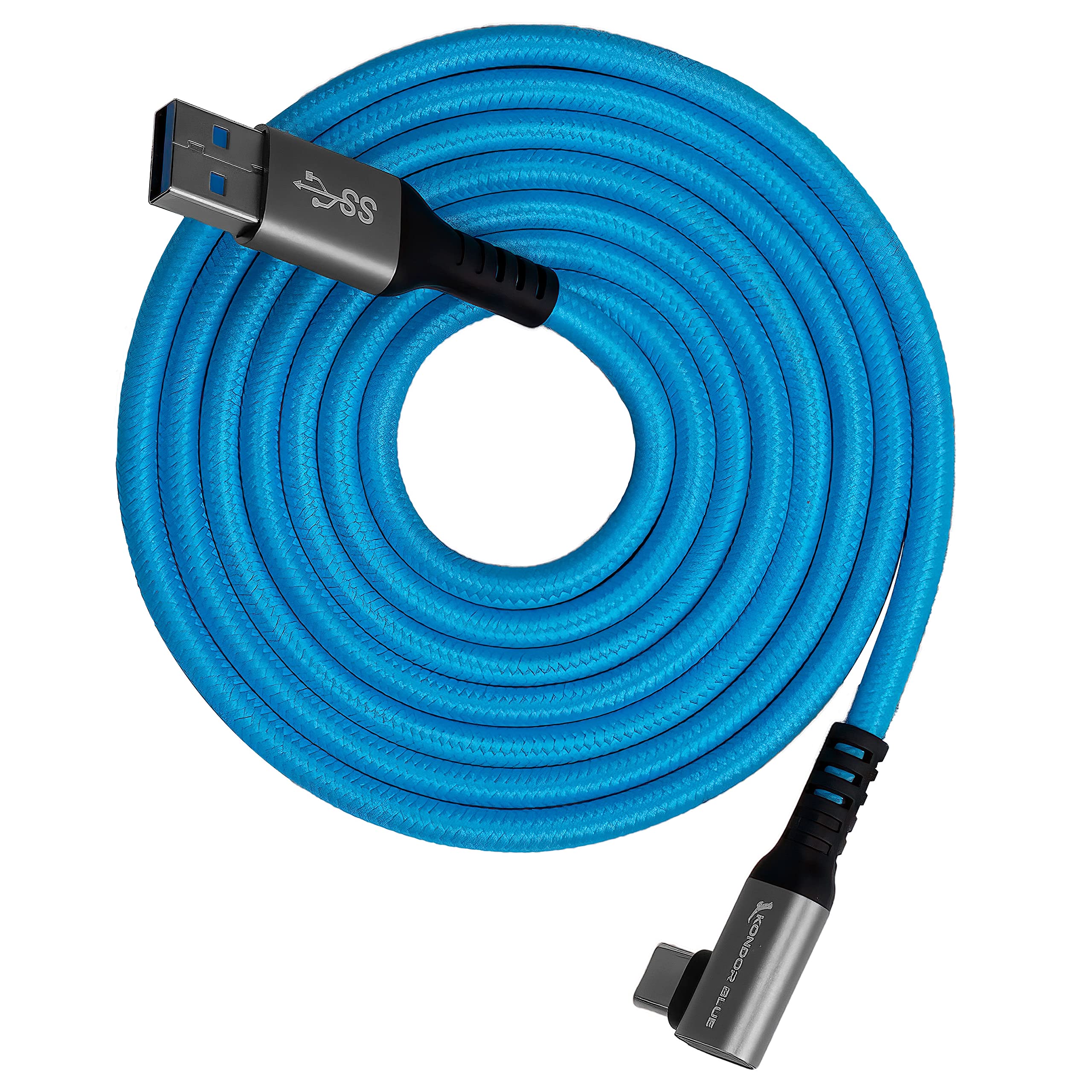 Kondor Blue 10' Straight Usb C To Usb A 3A 60W 5Gb/S | Right Angle Braided Cable For Data And Power Delivery