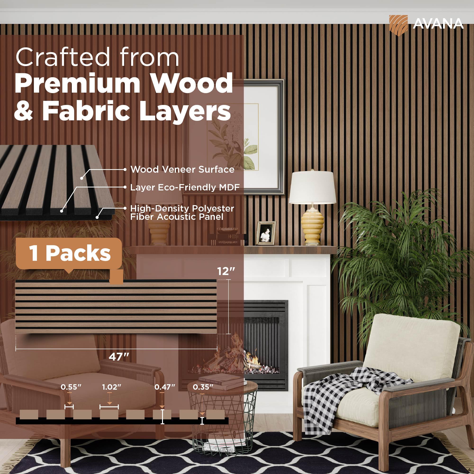 Avana Modern Acoustic Wood Wall Panels   47.2 X 12.6 Inch Smoke Oak Acoustic Panels 1 Pc   Wall Panels For Interior Wall Decor F