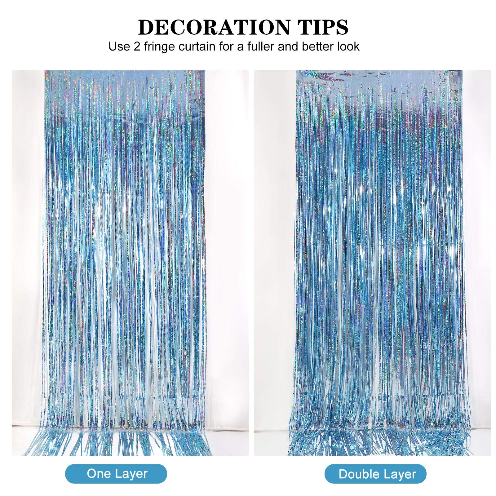 Cylmfc Foil Fringe Curtains Party Decorations   2 Pack 3 X 8Ft Tinsel Backdrop For Party Photo Backdrop Wedding Bridal Shower Ba