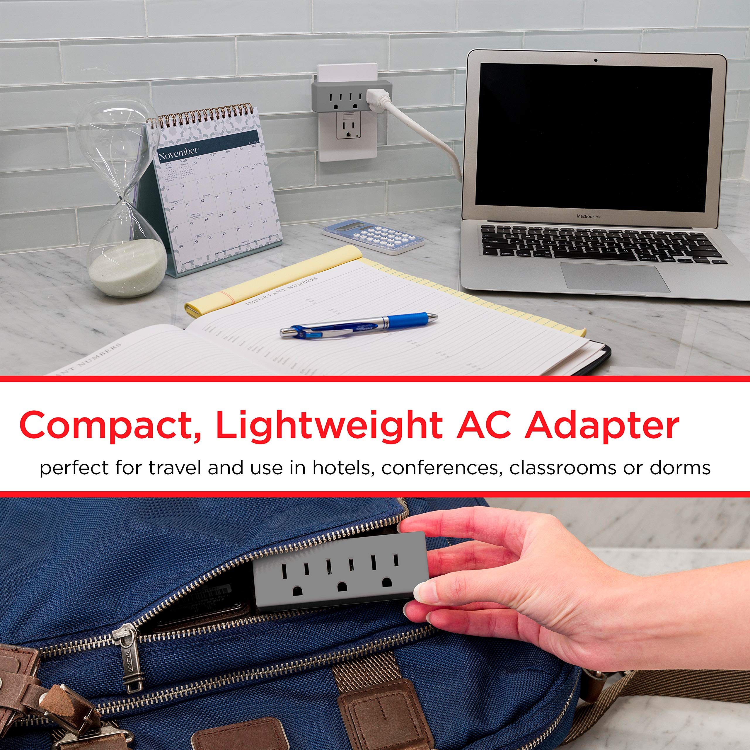 Ge 3 Outlet Extender, 3 Pack, Grounded Wall Tap, 3 Prong, Multiple Plug, Power Splitter, Cruise Essentials, Use For Home Office