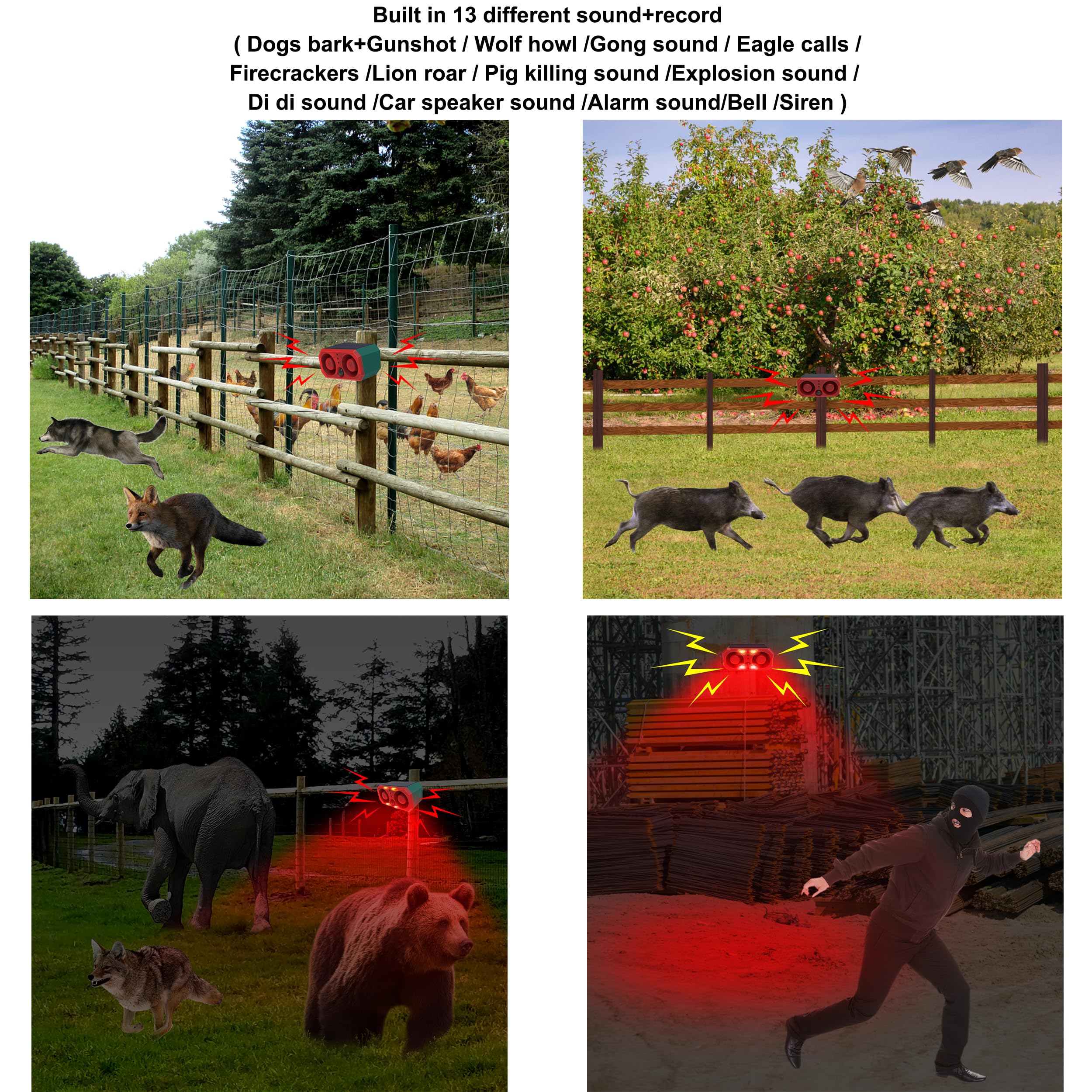 Solar Outdoor Motion Sensor Alarm: Comboss Barking Dog Motion Sensor,Motion Sensor Dog Barking Sound With 2*130Db Noise Maker &