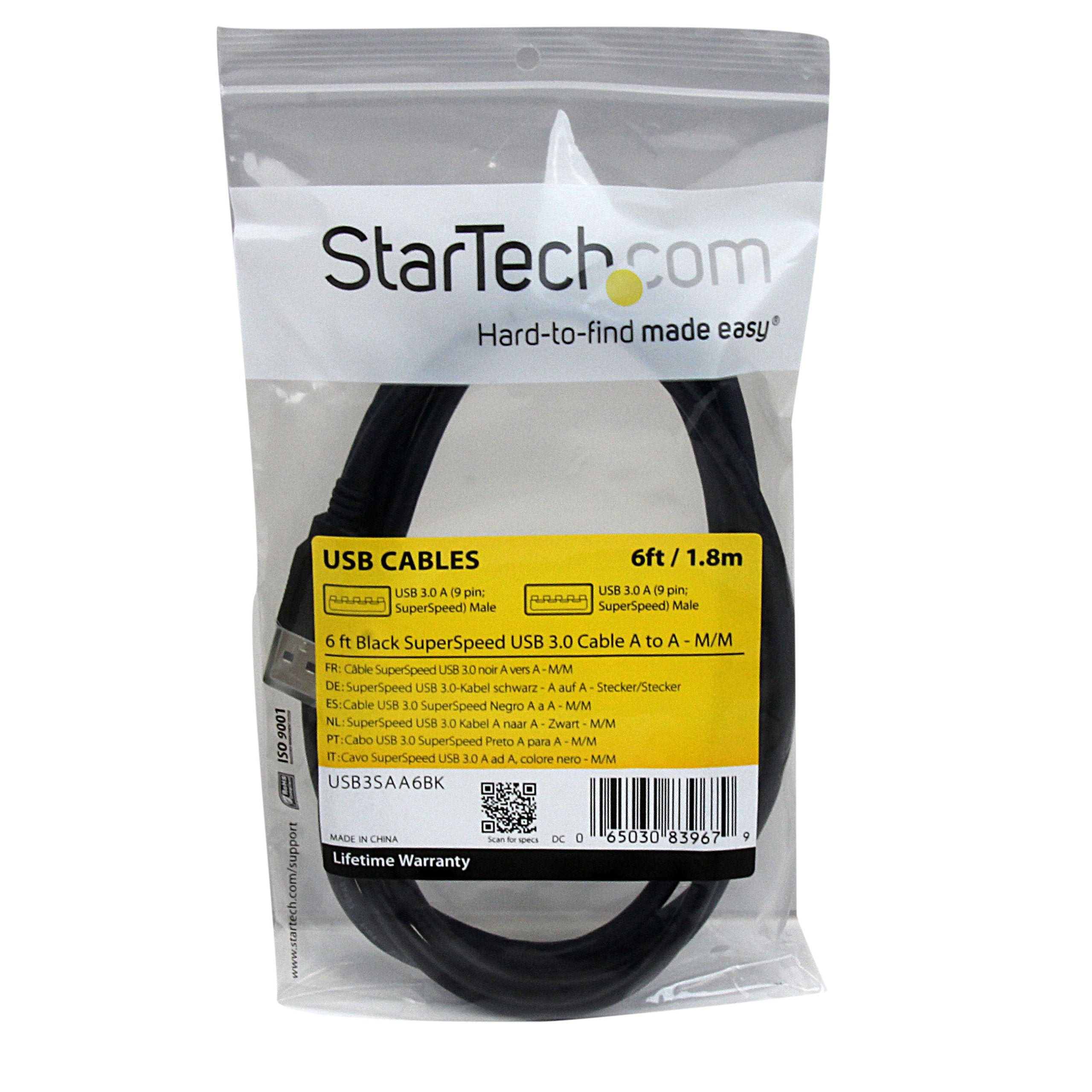 Startech.Com 6 Ft / 2M Black Superspeed Usb 3.0 Cable A To A   Usb 3 A (M) To Usb 3 A (M) (Usb3Saa6Bk)