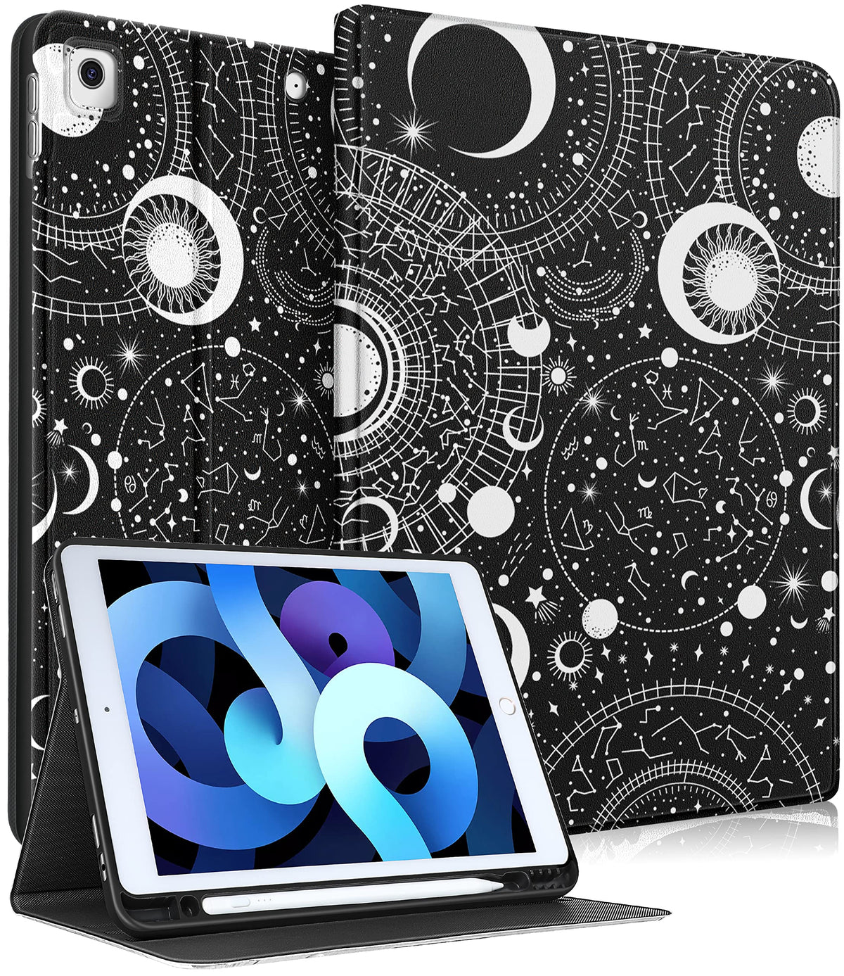 Uppuppy For Ipad 9Th/8Th/7Th Generation Case 10.2 Inch Girls Cute Women Folio Smart Cover Pencil Holder Moon Stars Aesthetic Coo