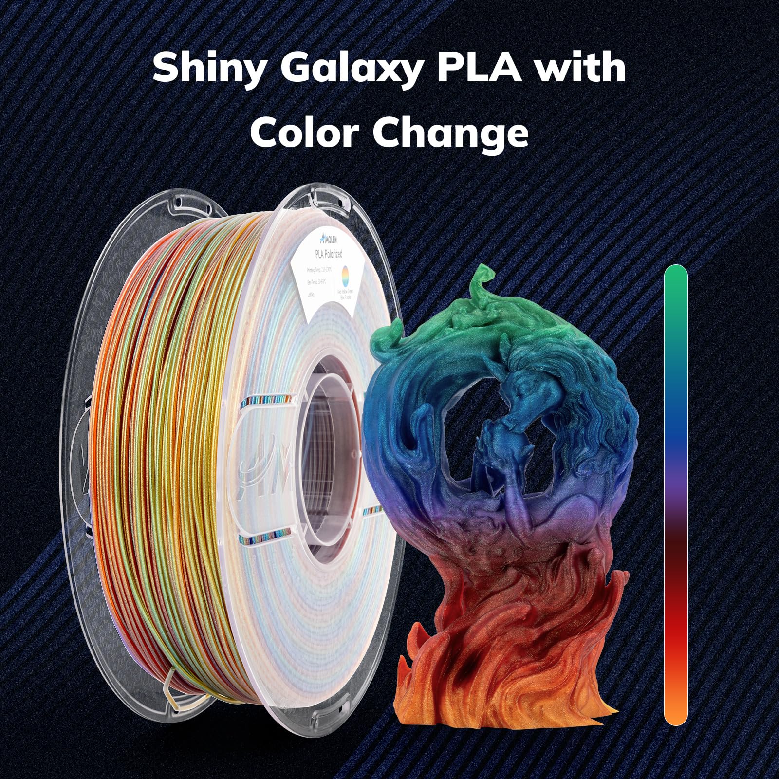 Amolen Pla 3D Printer Filament, Galaxy Rainbow Color Changing With Light Filament 1.75Mm,Shiny Sparkle 3D Printing Filament For