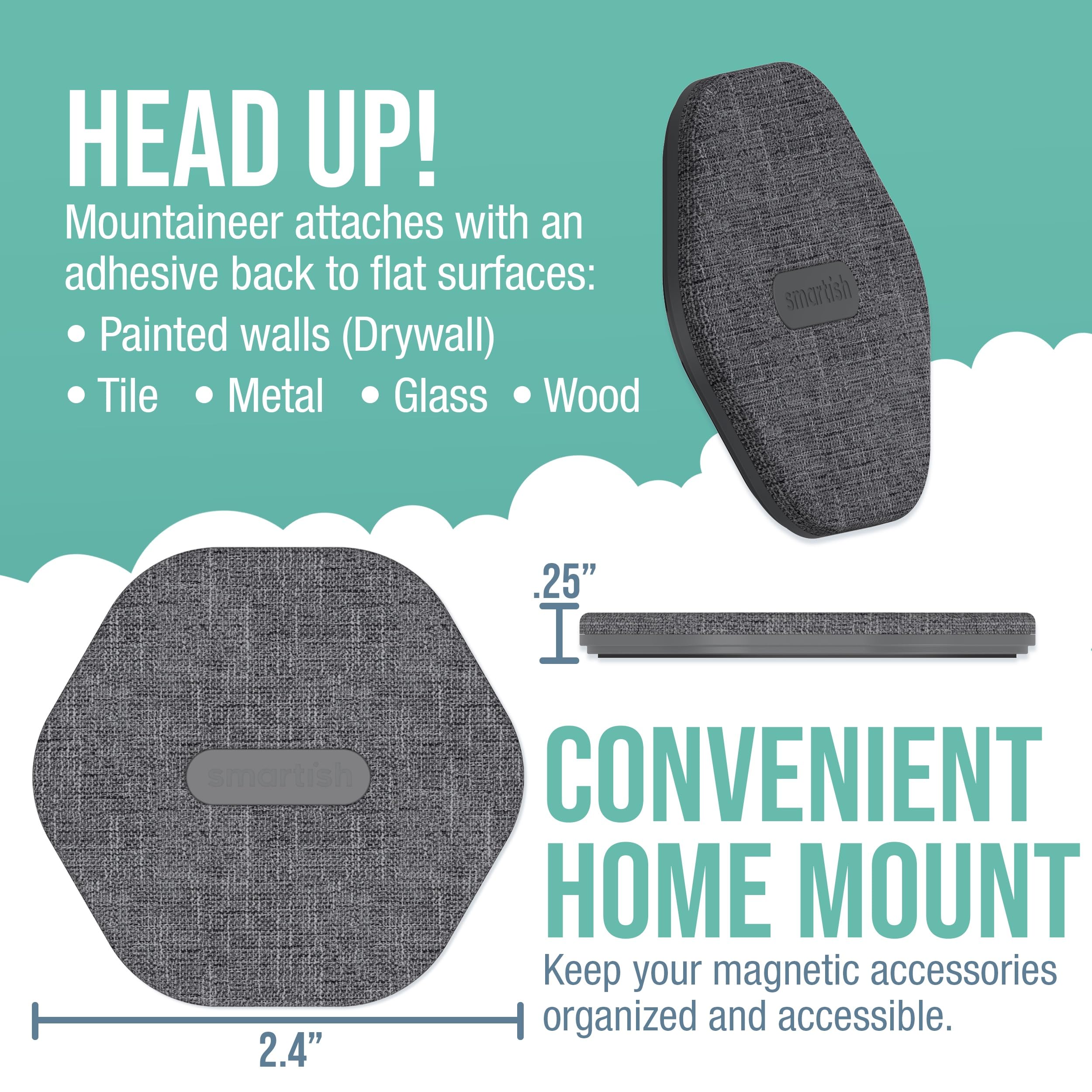 Smartish Magsafe Wall Mount - Mountaineer - Compatible With Apple Iphone 16/15/14/13/12 - Magnetic Stick On Adhesive Phone Holde