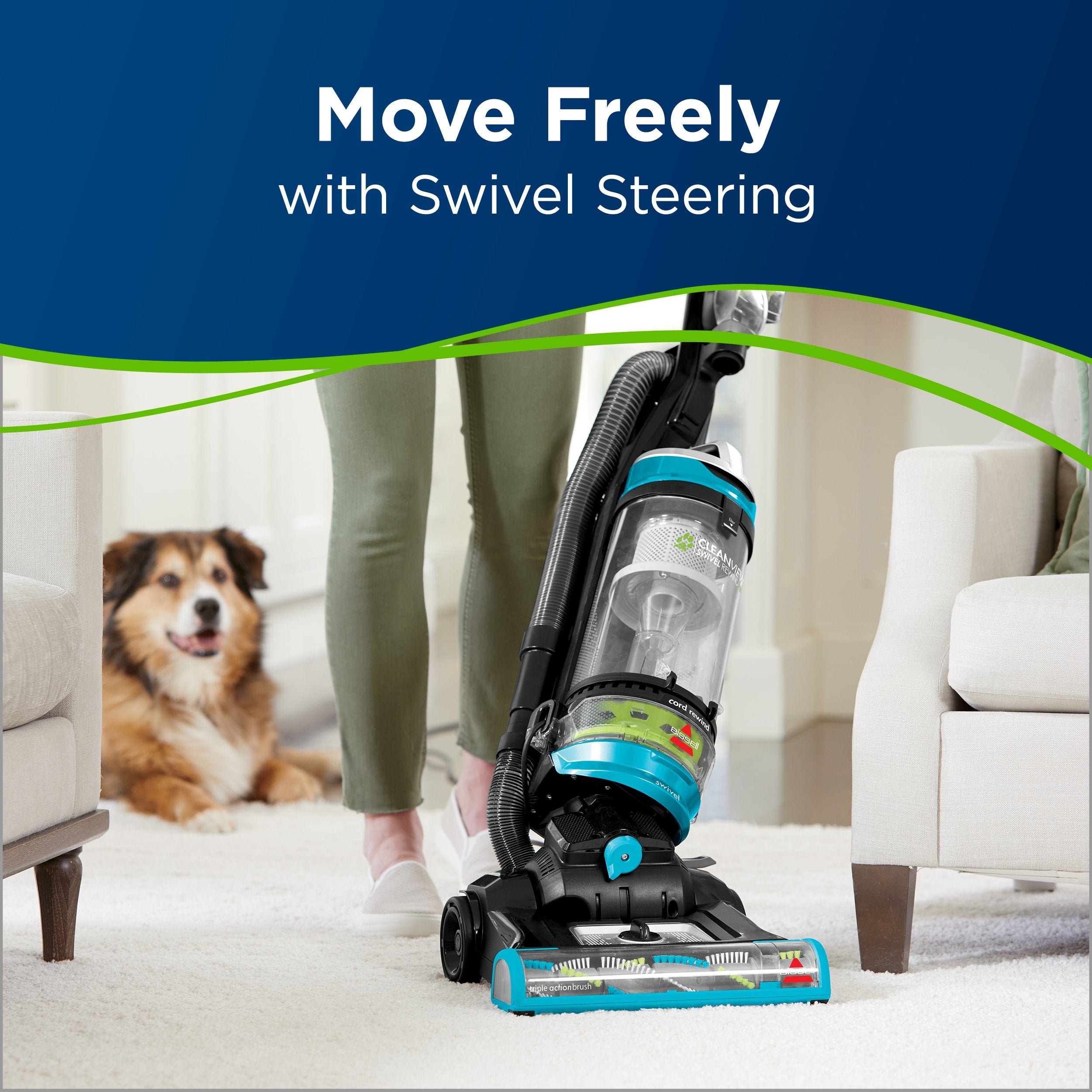 Bissell Cleanview Swivel Pet Upright Bagless Vacuum, Automatic Cord Rewind, Powerful Pet Hair Pickup, Specialized Tools, Large D