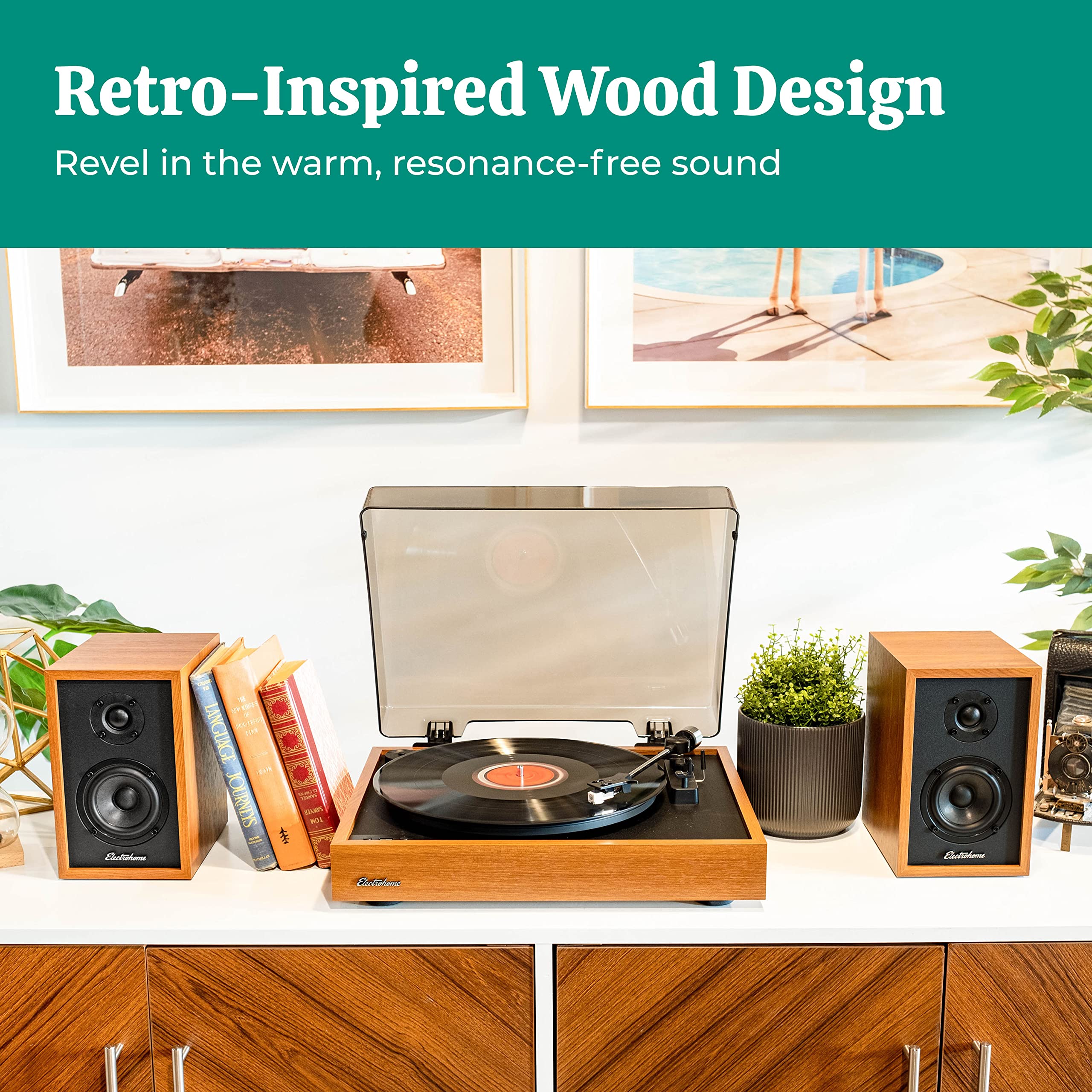 Electrohome Berkeley 2.0 Stereo Powered Bookshelf Speakers With Built-In Amplifier And 3 Drivers For Turntable, Tv, Pc And Wirel