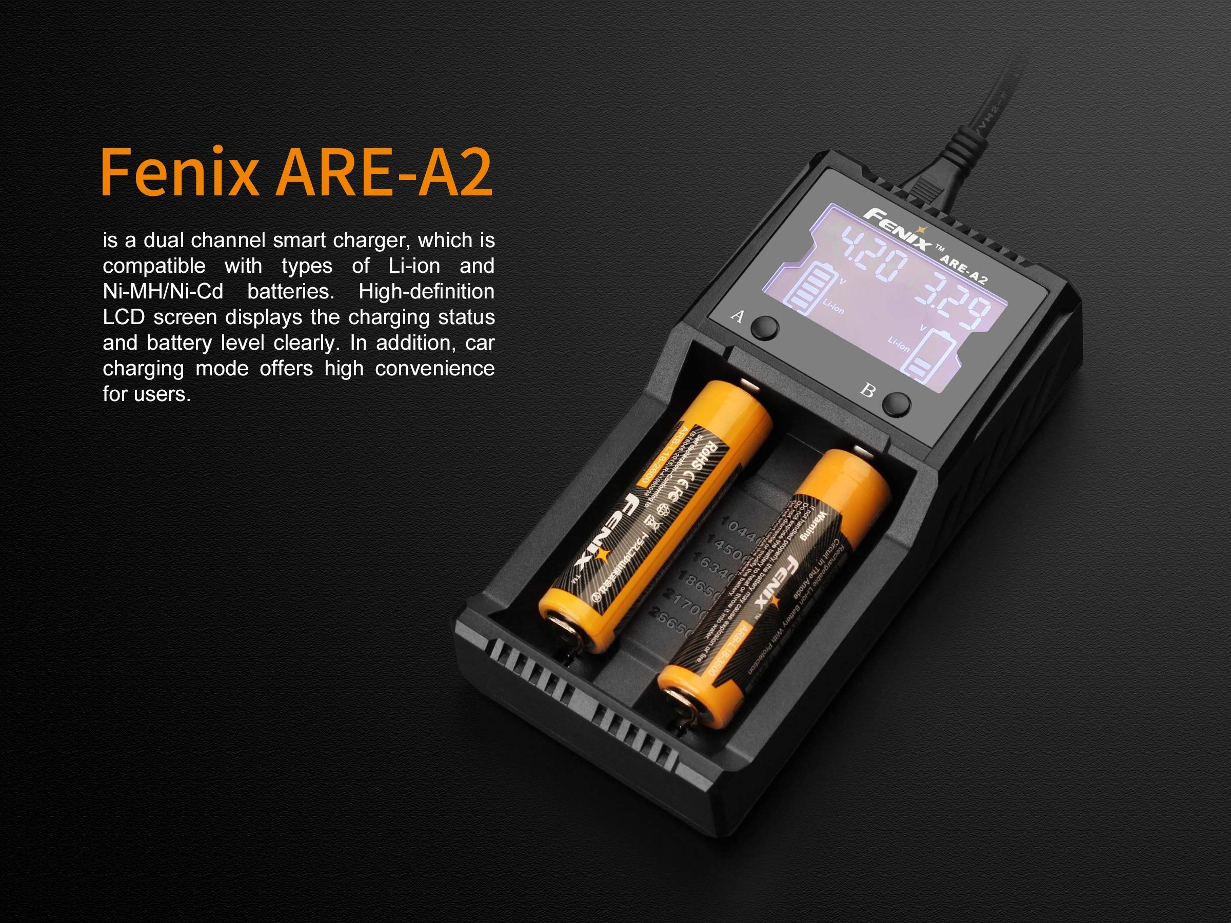 Edisonbright Fenix Are-A2 Smart Battery Charger For 21700/18650/16340 Bbx5 Battery Carry Case