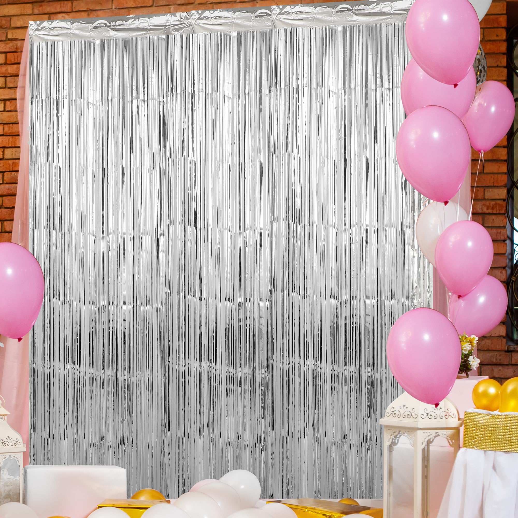 Crosize 3 Pack 3.3 X 9.9 Ft Silver Foil Fringe Backdrop Curtain, Streamer Backdrop Curtains, Streamers Birthday Party Decoration