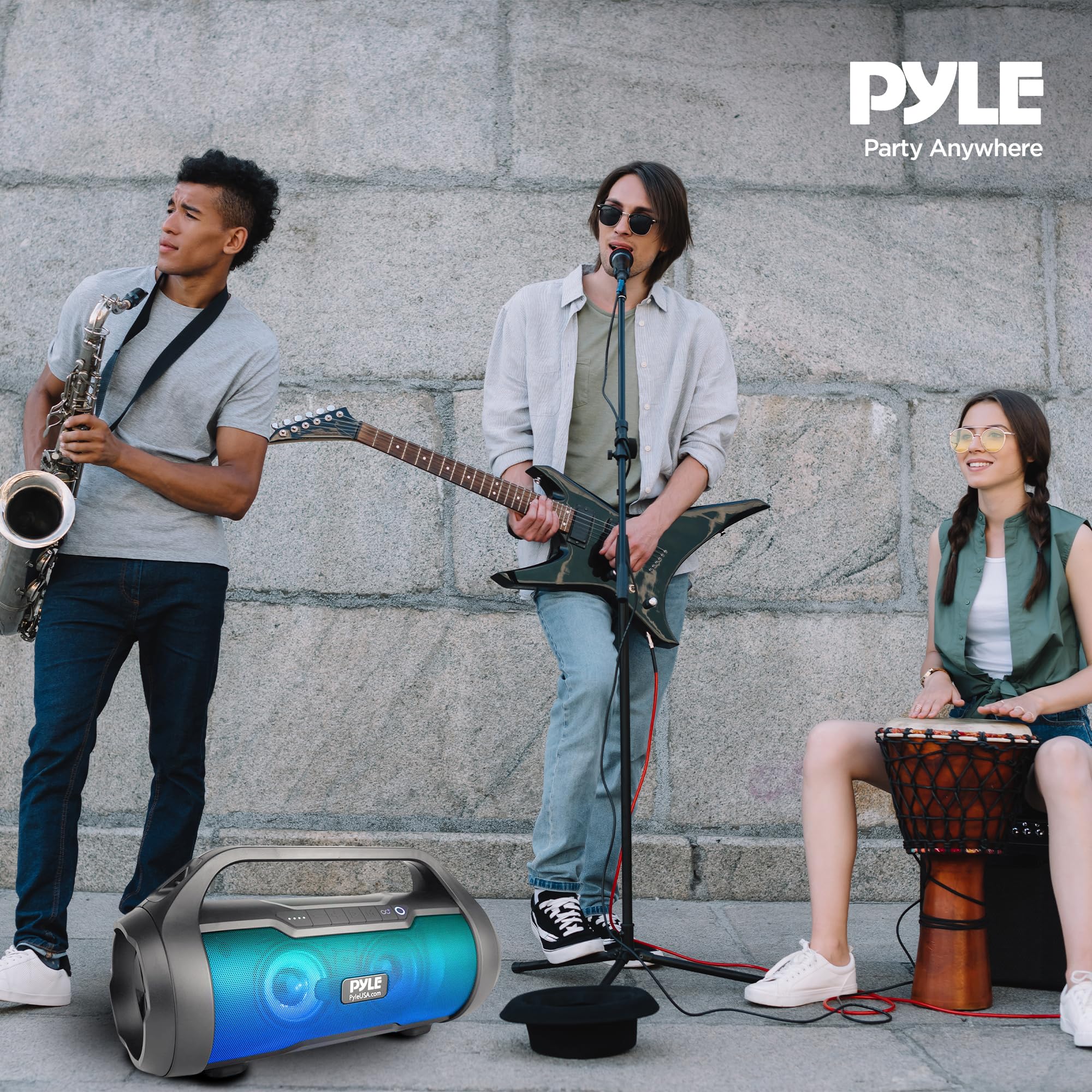 Pyle Wireless Portable Bluetooth Boombox Speaker   500W 2.0Ch Rechargeable Boom Box Speaker Portable Barrel Loud Stereo System W
