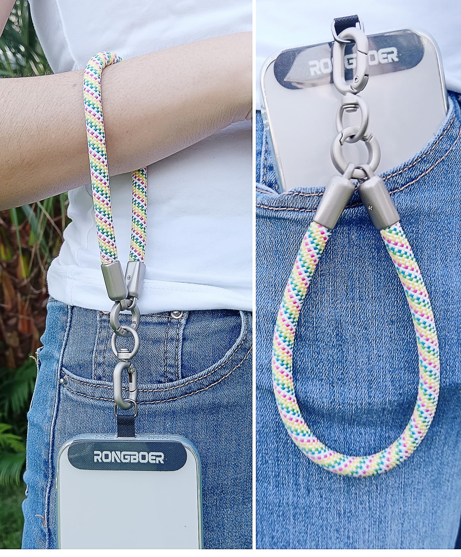 Rongboer Premium Phone Lanyard For Iphone&Android-Stylish Unisex Wrist Strap With Alloy Metal Hook&Reinforced Polyester-R14 (Rai