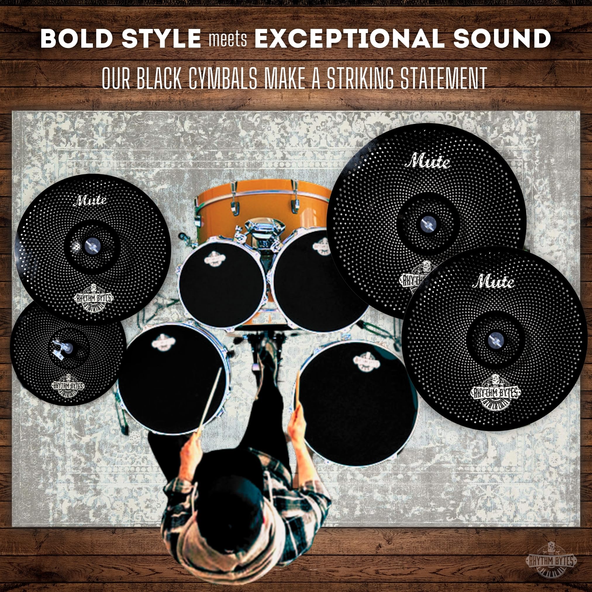 Rhythm Bytes Low Volume Cymbal Pack | 5-Piece Quiet Cymbal Set | Silent Cymbals For Drums - 14 Hi-Hats, 16 & 18 Crash Cymbals, 2