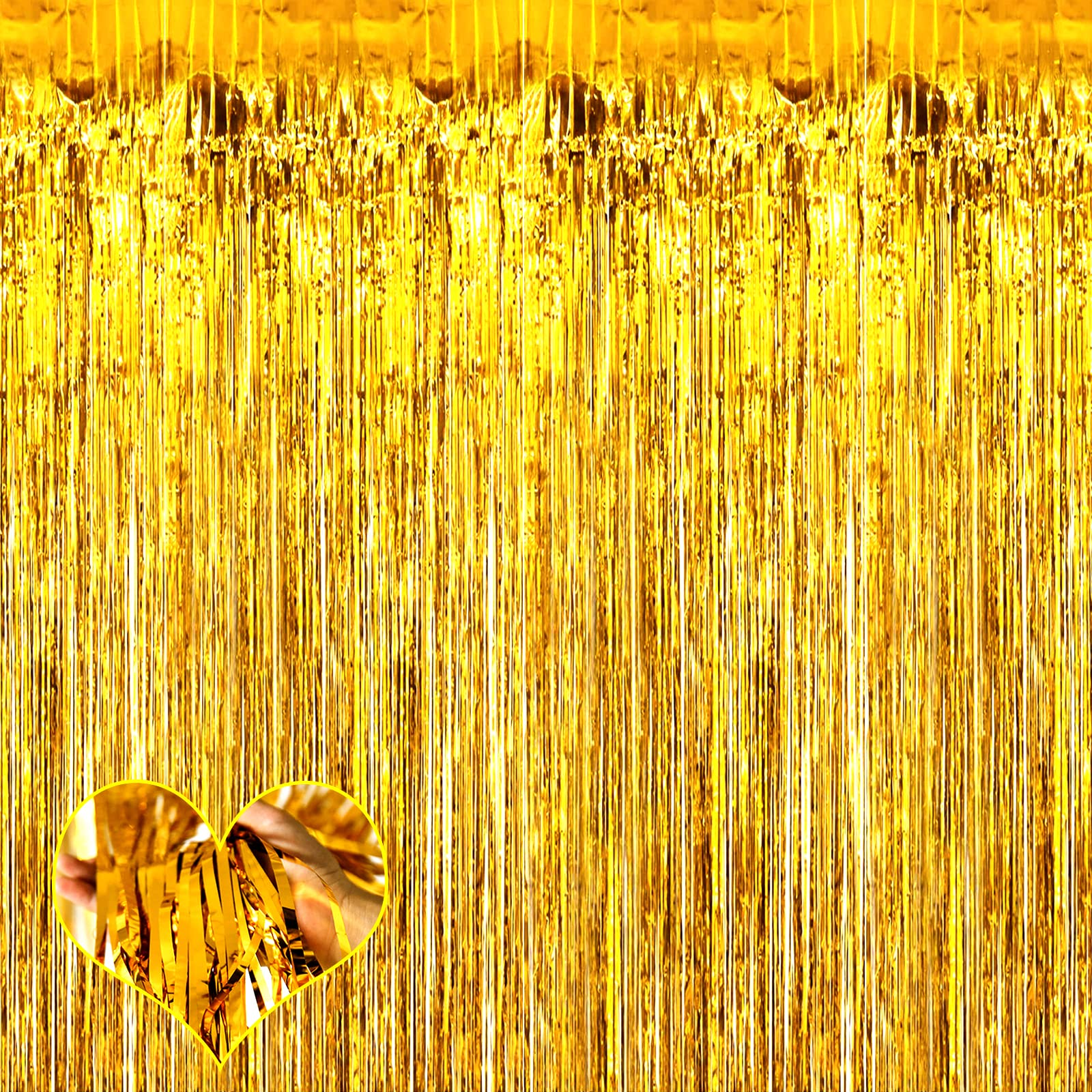 4 Pack Gold Fringe Curtain Backdrop, 3.2Ft X 9.8Ft Metallic Tinsel Foil Fringe Streamers Background For Photo Booth Birthday Wed