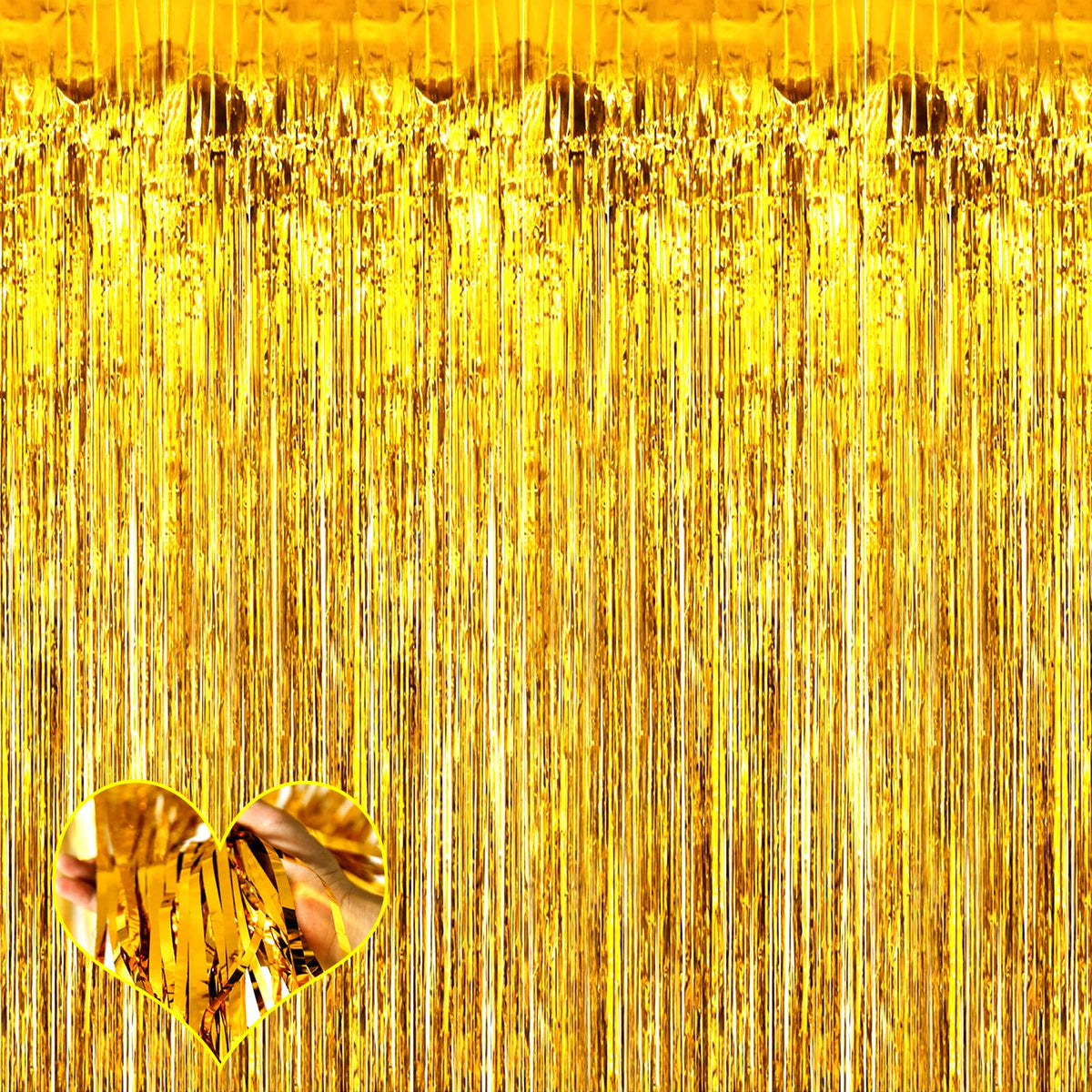 4 Pack Gold Fringe Curtain Backdrop, 3.2Ft X 9.8Ft Metallic Tinsel Foil Fringe Streamers Background For Photo Booth Birthday Wed