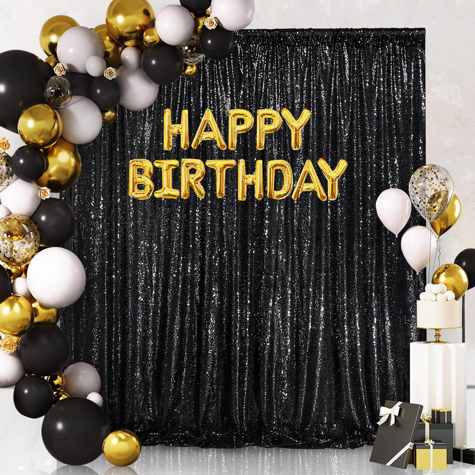 Black Sequin Backdrop Curtain 7Ft X 7Ft Glitter Photo Booth Backdrop For Wedding Birthday Baby Shower Event Decorations
