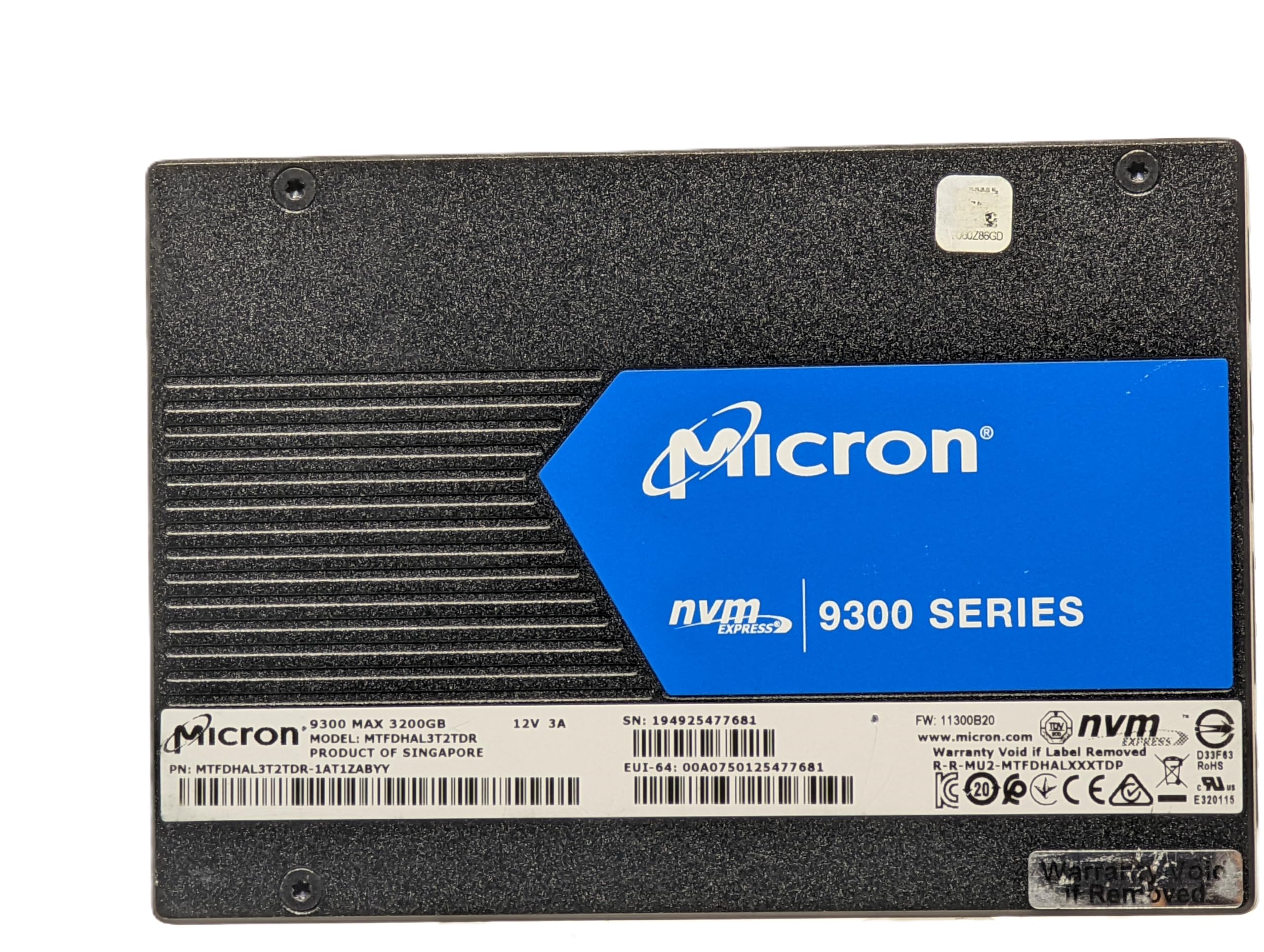 Micron 9300 Max 3.2TB NVMe U.2 Enterprise Solid State Drive