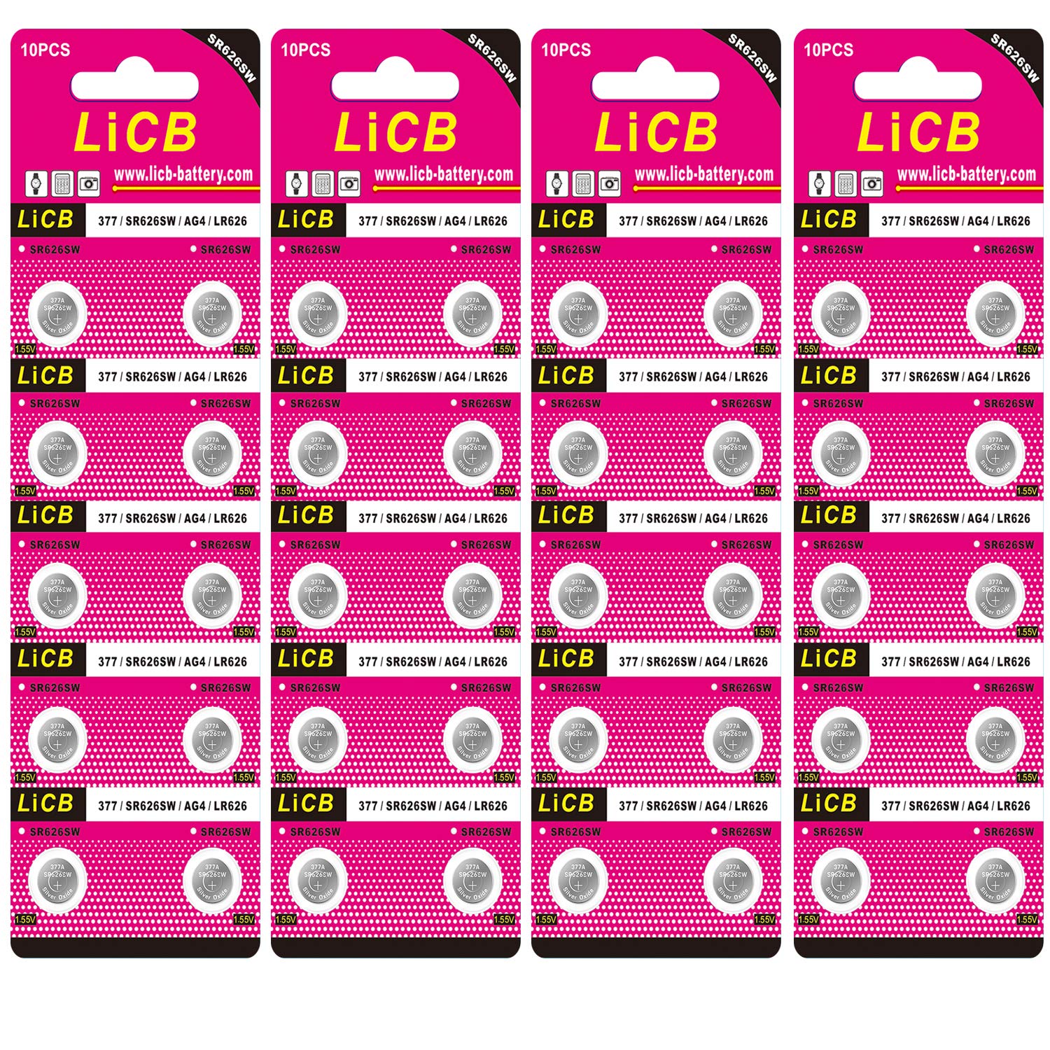Licb 40 Pack Watch Batteries Replacement Sr626Sw 377 377A 376 Ag4 Lr626,Long Lasting & Leak Proof,High Capacity Silver Oxide 1.5