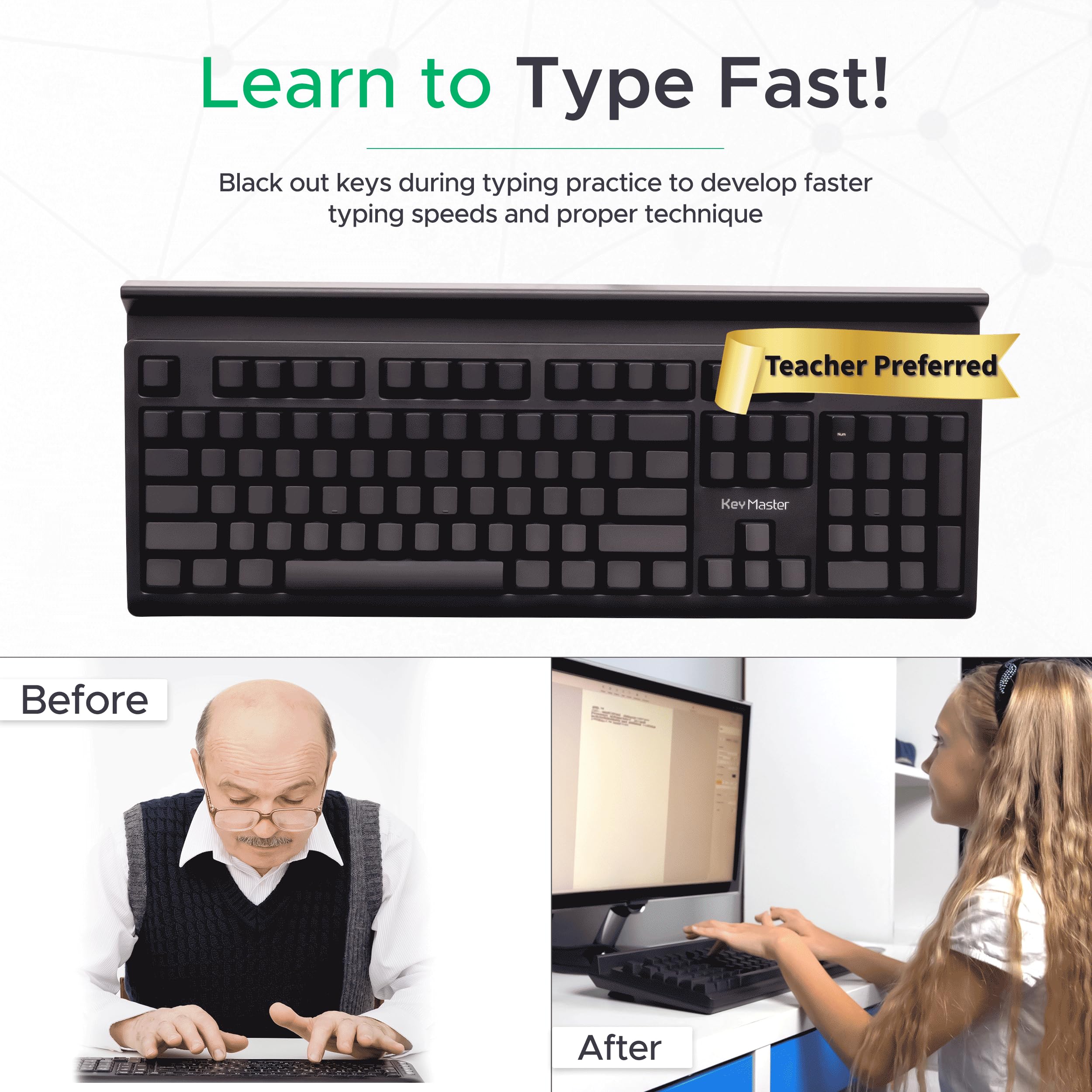 Practice Typing With Learn To Type Keyboard; Show Or Hide Key Visibility As Students Learn To Touch Type; Shine Through Key Caps