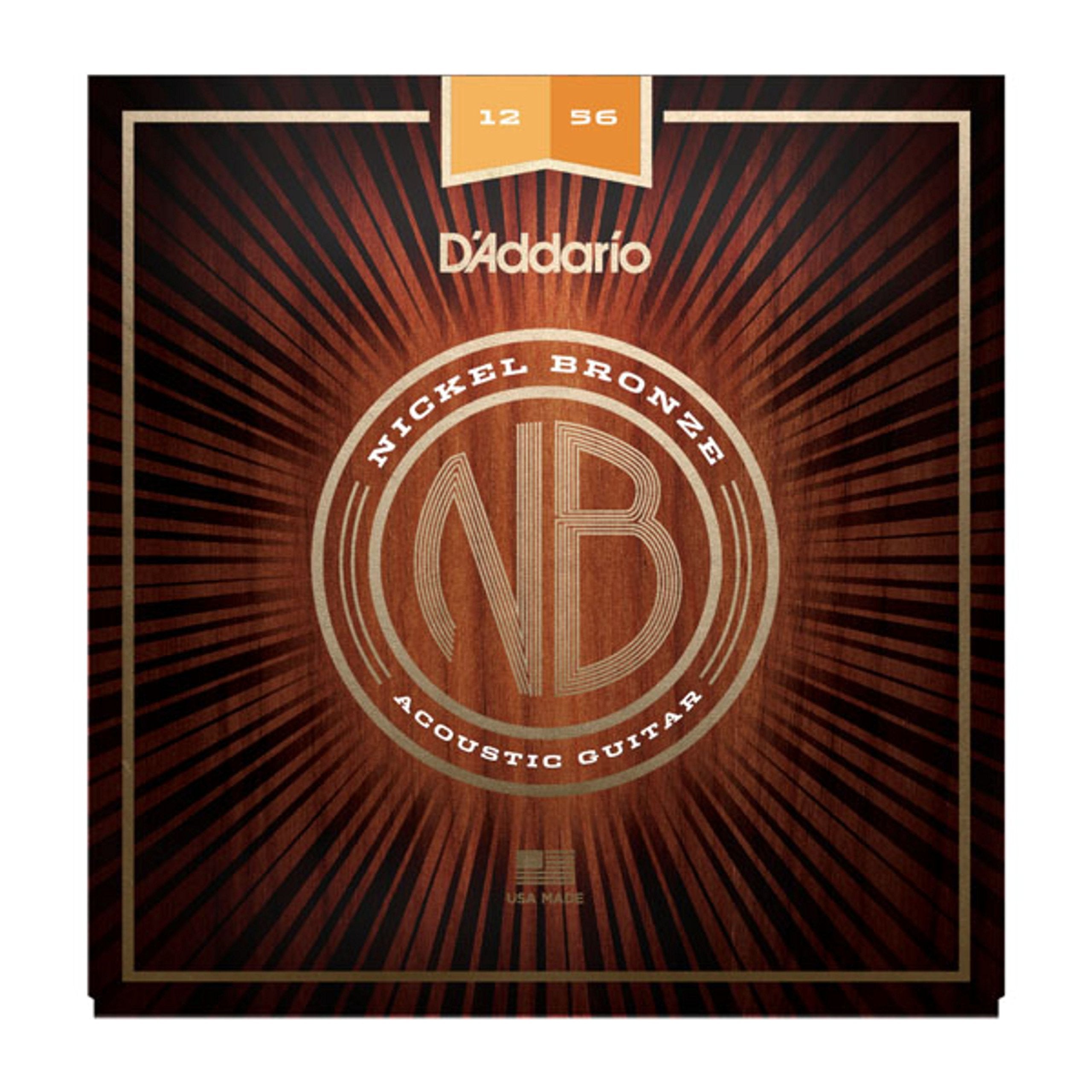 D'Addario Acoustic Guitar Strings, Nickel Bronze, Nb1256, Light Top/Medium Bottom Gauge 12 56, 6 String Set, Pack Of 1