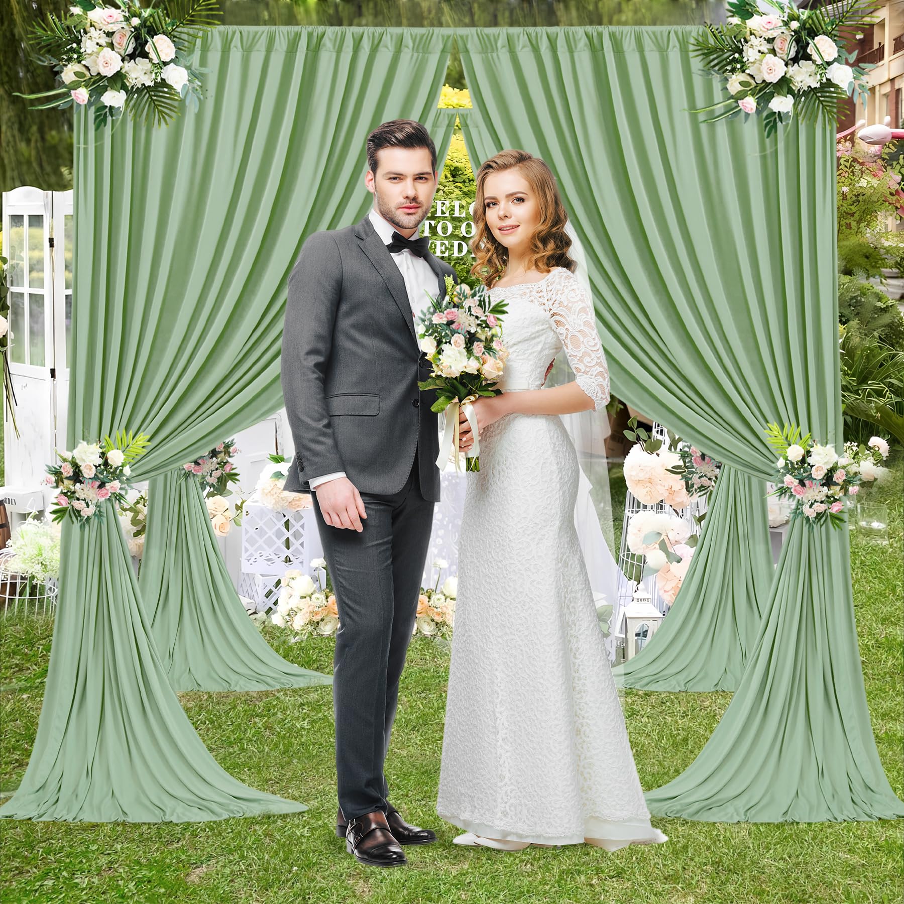 10Ft X 7Ft Sage Green Backdrop Curtain For Wedding Baby Shower Wrinkle Free Backdrop Drapes Panels For Parties Bridal Shower Bir