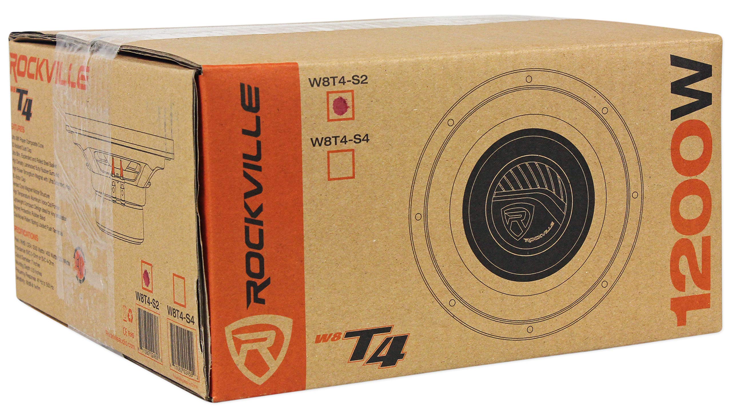 Rockville W8T4 S2 8'' Shallow Mount 1000W Car Subwoofer, Cea 2006 Compliant 2 Ohm