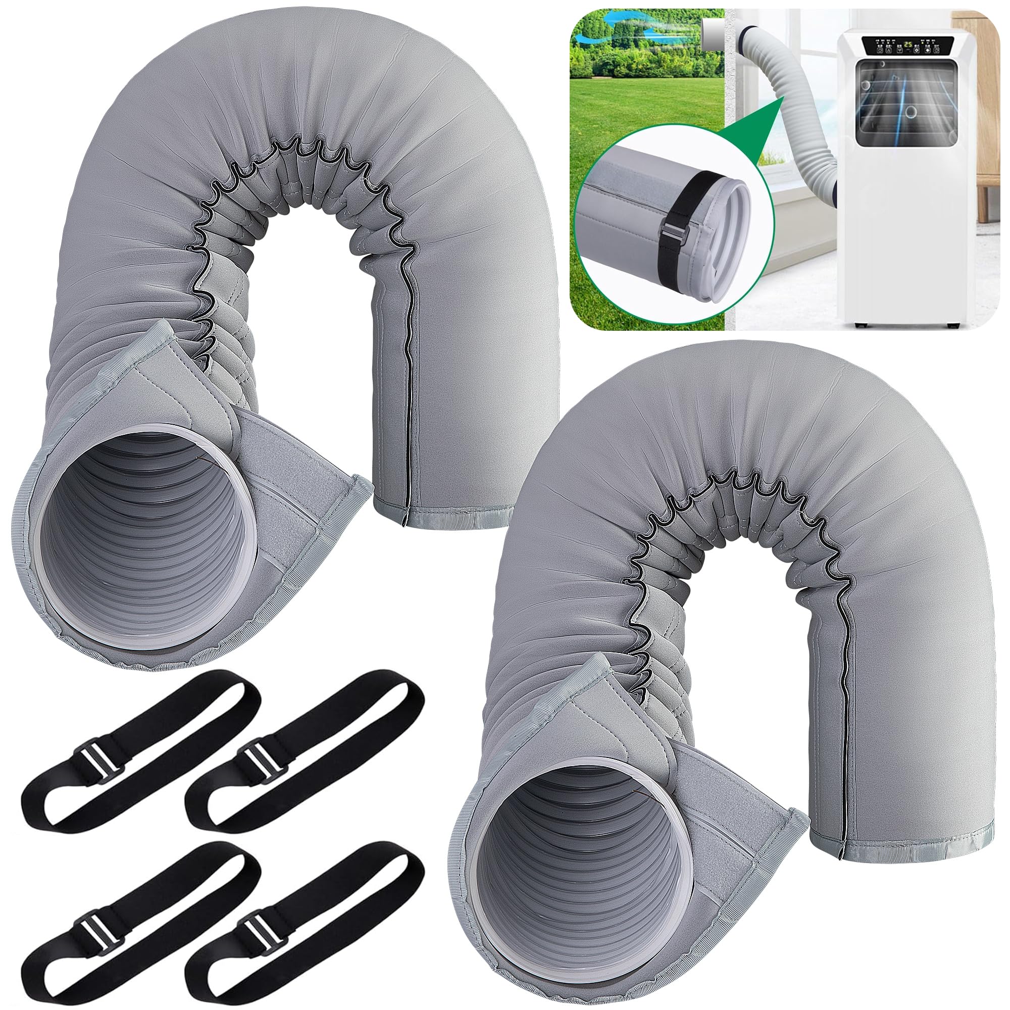 Runnico 2 Pack Portable Ac Hose Cover, Thick Air Conditioner Hose Wrap,Insulated Hoses Duct Vent Cover, Ac Hose Insulation Sleev