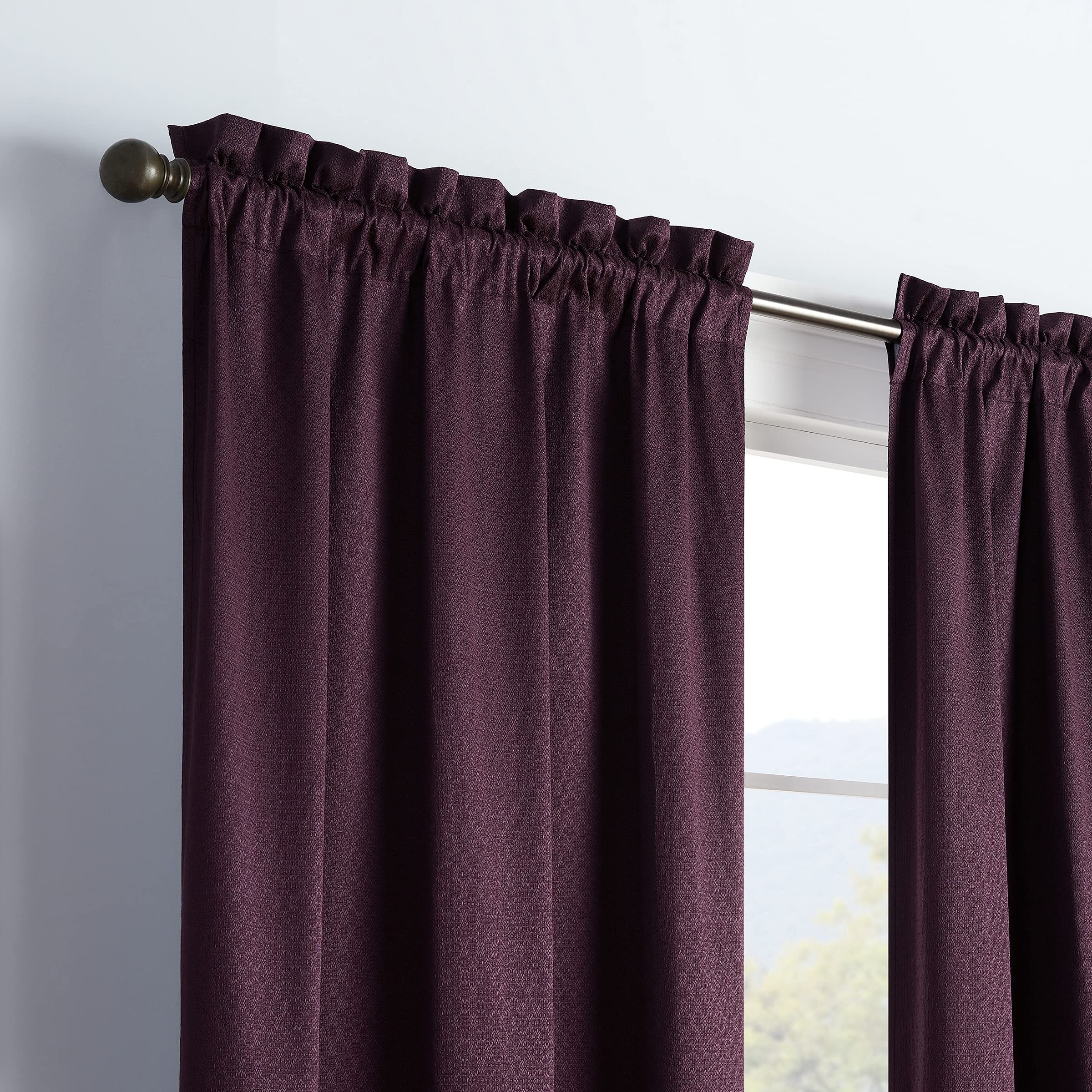 Eclipse Canova 42'' X 63'' Rod Pocket Single Panel Privacy Window Treatment Living Room, 42X63, Plum