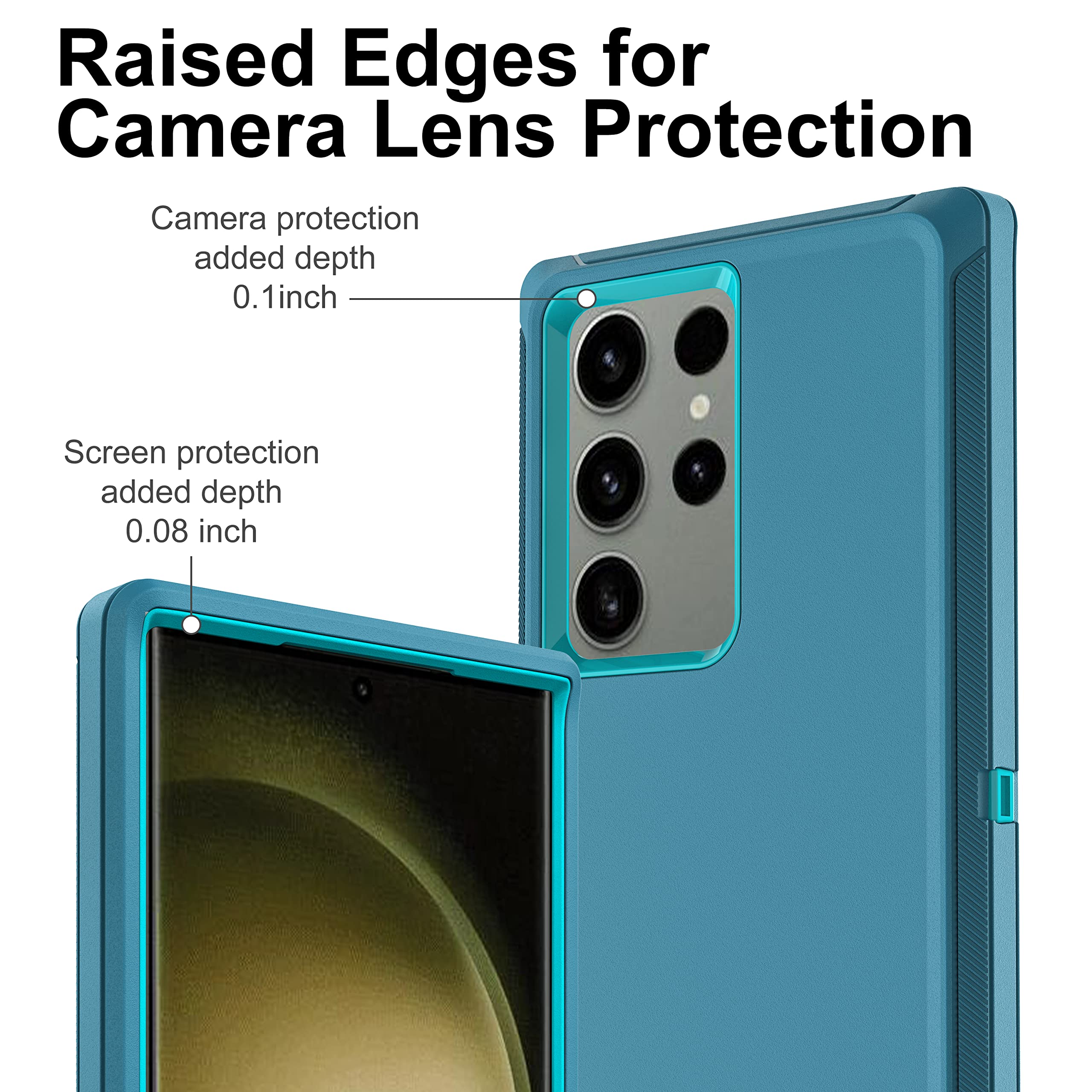 HONG-AMY Samsung Galaxy S23 Ultra Phone Case 3-in-1 Heavy Duty with TPU Screen Protector Silicone PC Blue/Turquoise
