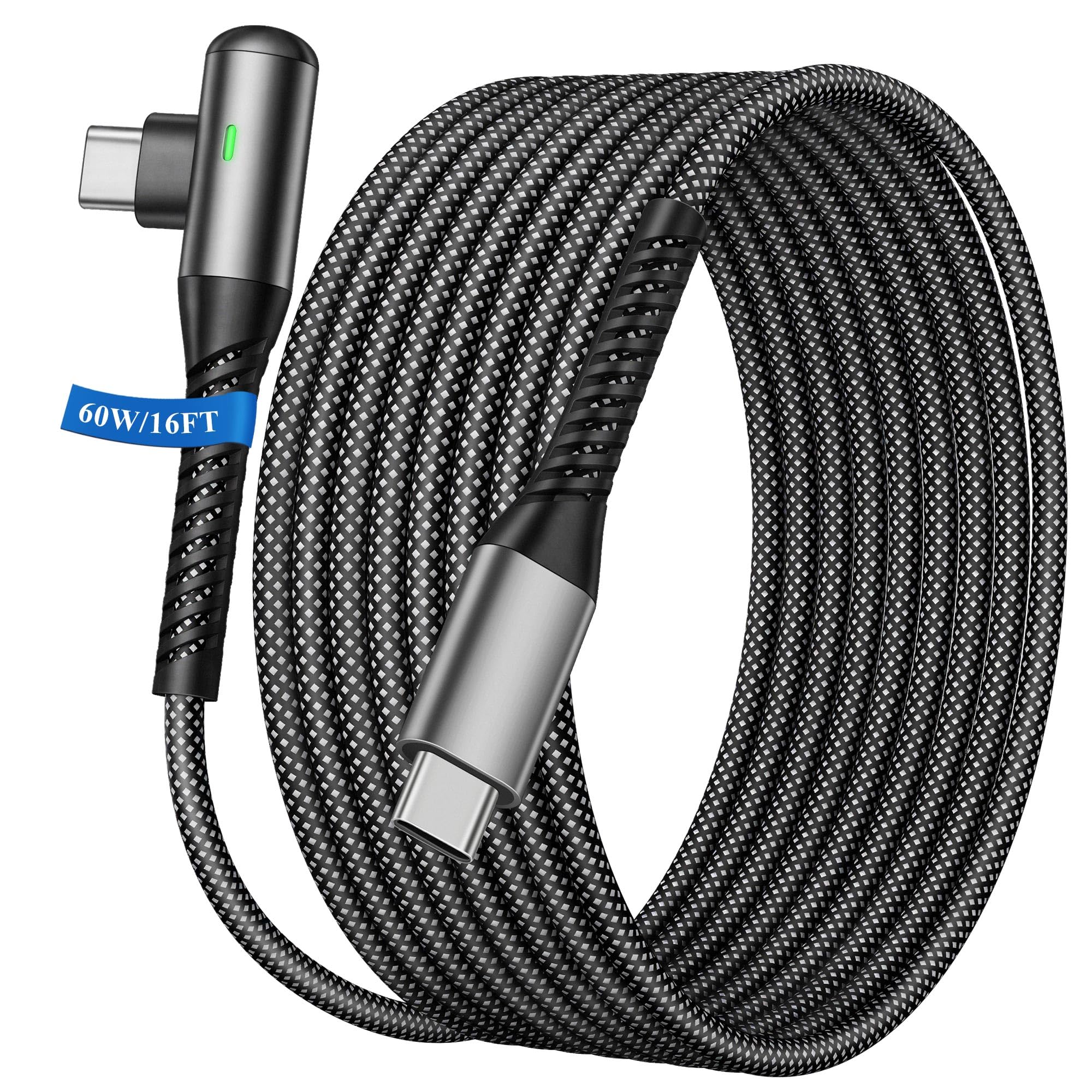 USB C Cable 16FT Extra Long 60W Fast Charging Outdoor Camping Cord Black