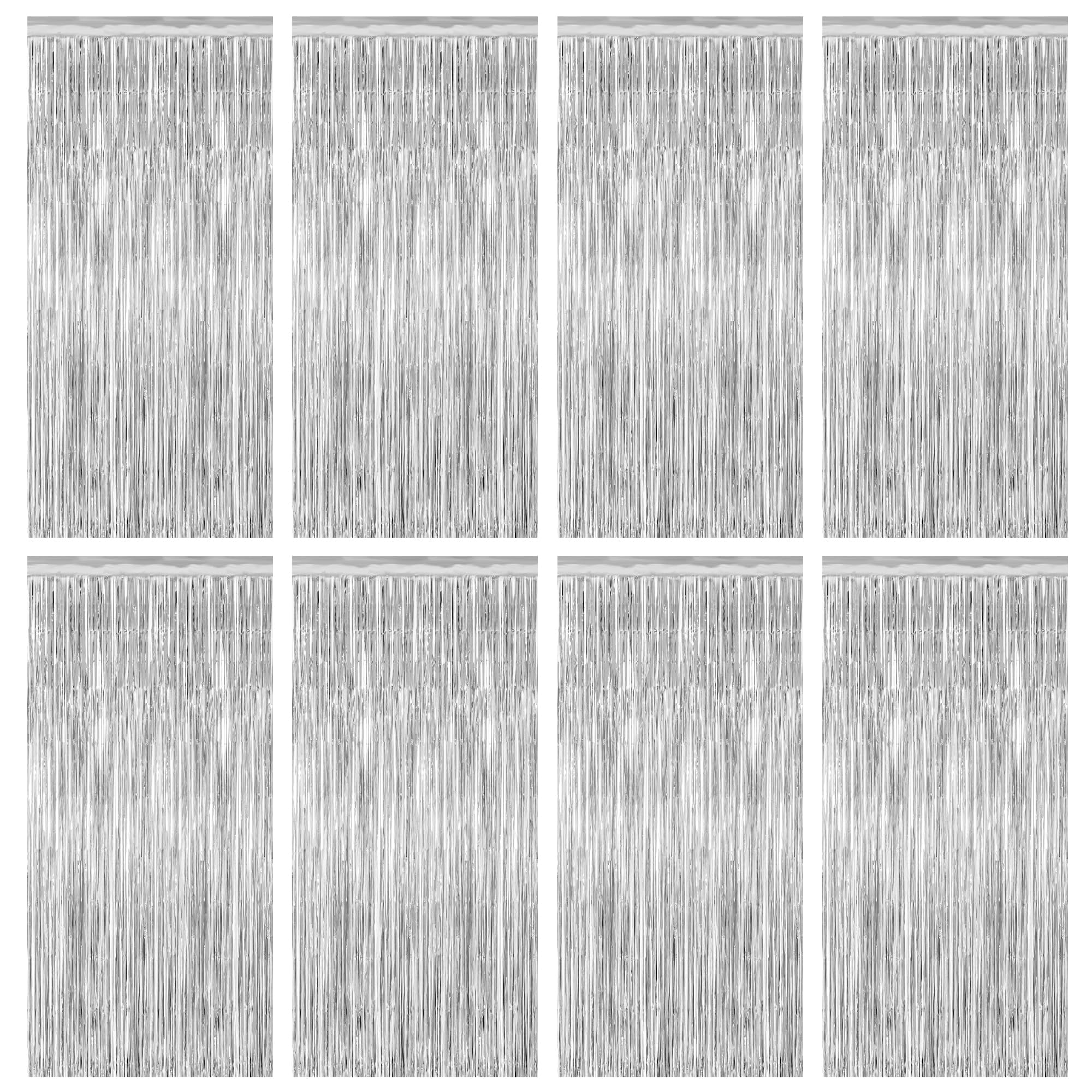 8 Pack Silver Backdrop, 3.28 FT x 7.05 FT Birthday Backdrop, Metallic Silver Tinsel Curtain Disco Party Streamer, Bachelorette P