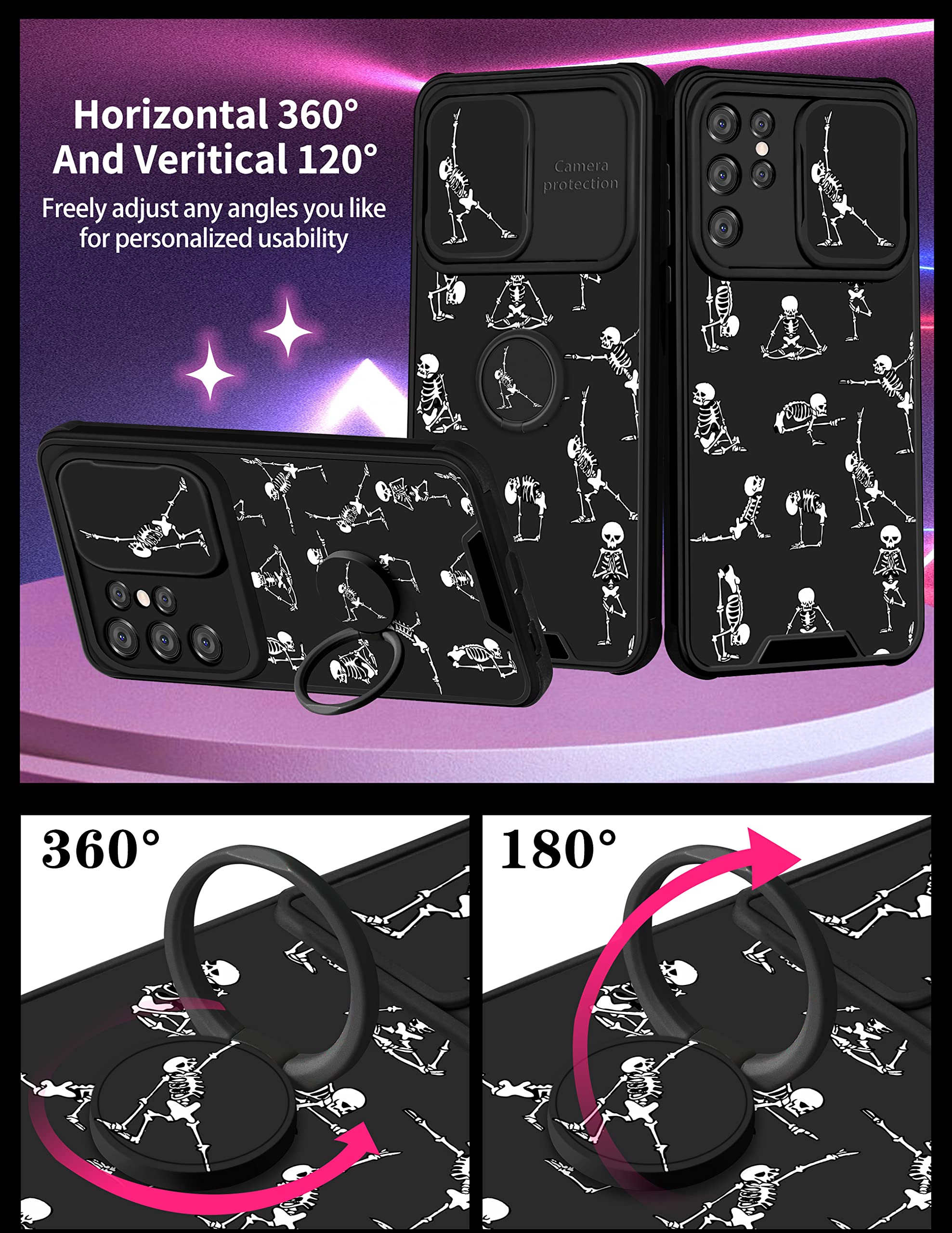 Goocrux (2In1 For Samsung Galaxy S21 Ultra Case Skeleton Yoga Cute Halloween Phone Cover Funny Skull Design With Slide Camera Co