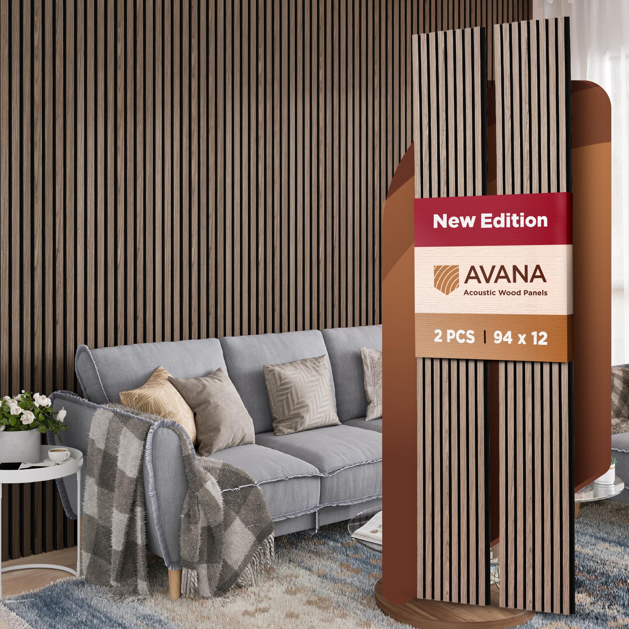 Avana Acoustic Wood Wall Panels   94.4 X 12.6 Inch Natural Walnut Acoustic Panels 2 Pcs   Wall Panels For Interior Wall Decor Fo