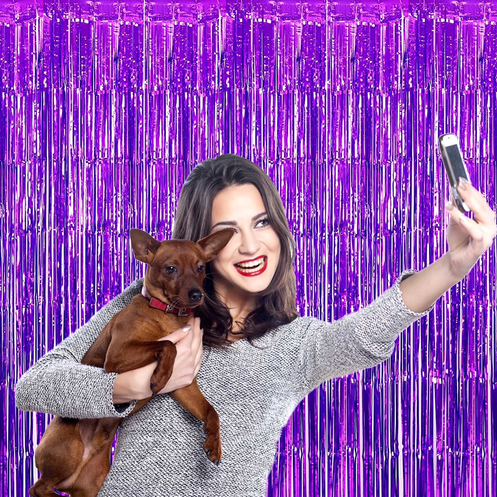 8 Pack Purple Tinsel Foil Fringe Curtain Backdrop, 3.28Ft X 8.2Ft Metallic Streamers For Photo Booth, Birthday, Wedding, Valenti