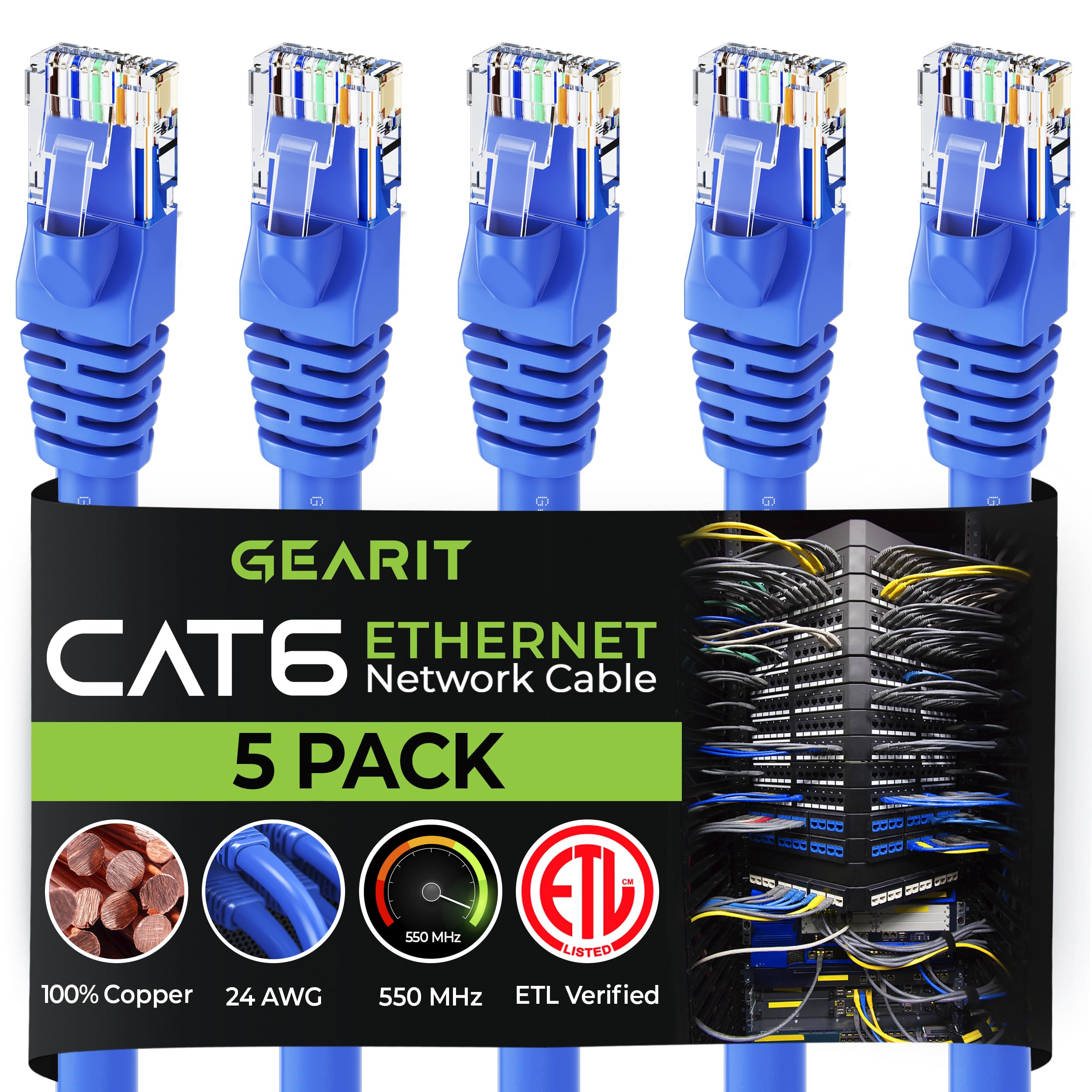 Gearit 5 Pack, Cat 6 Ethernet Cable Cat6 Snagless Patch 20 Feet   Computer Lan Network Cord, Blue   Compatible With 5 Port Switc