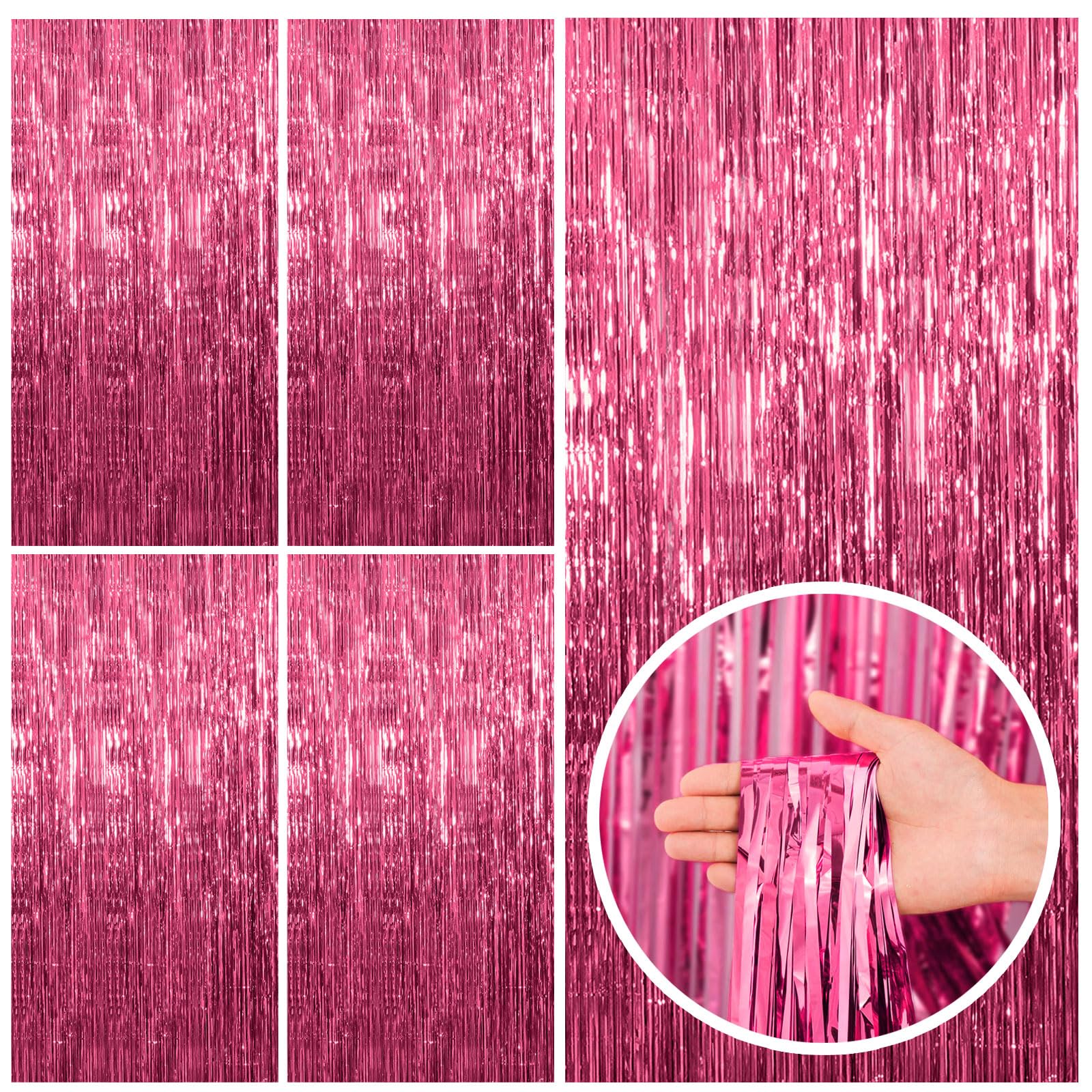 5 Pack Pink Backdrop Party Decorations Tinsel Curtain Party Backdrop Foil Fringe Birthday Decorations Photo Booth Streamer Backd