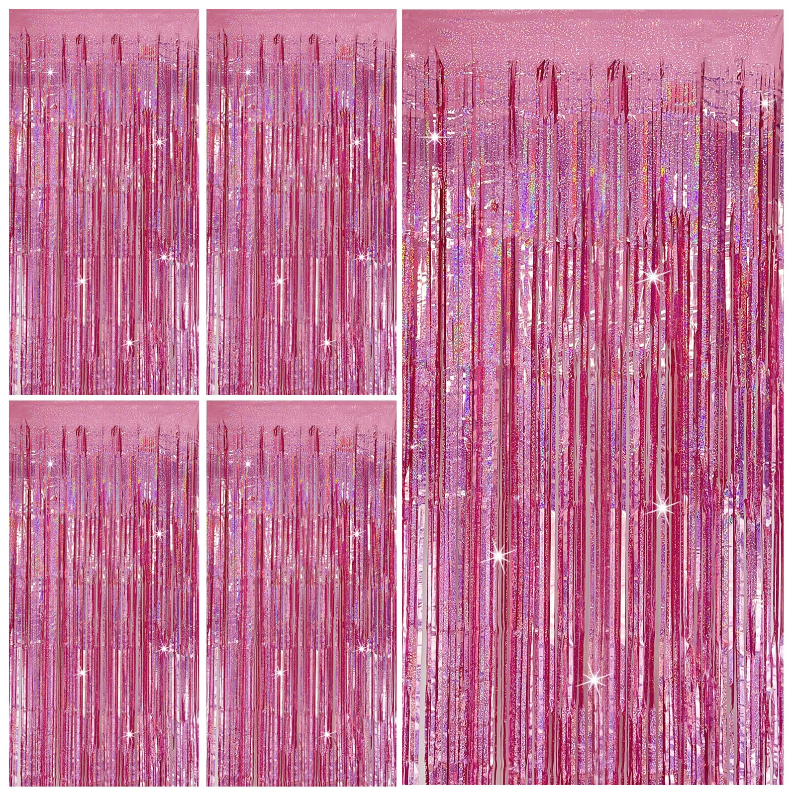 Tinsel Curtain Party Backdrop Pink Birthday Party Decorations 5 Packs Glitter Foil Fringe Curtain Party Decor Streamers Photo Bo