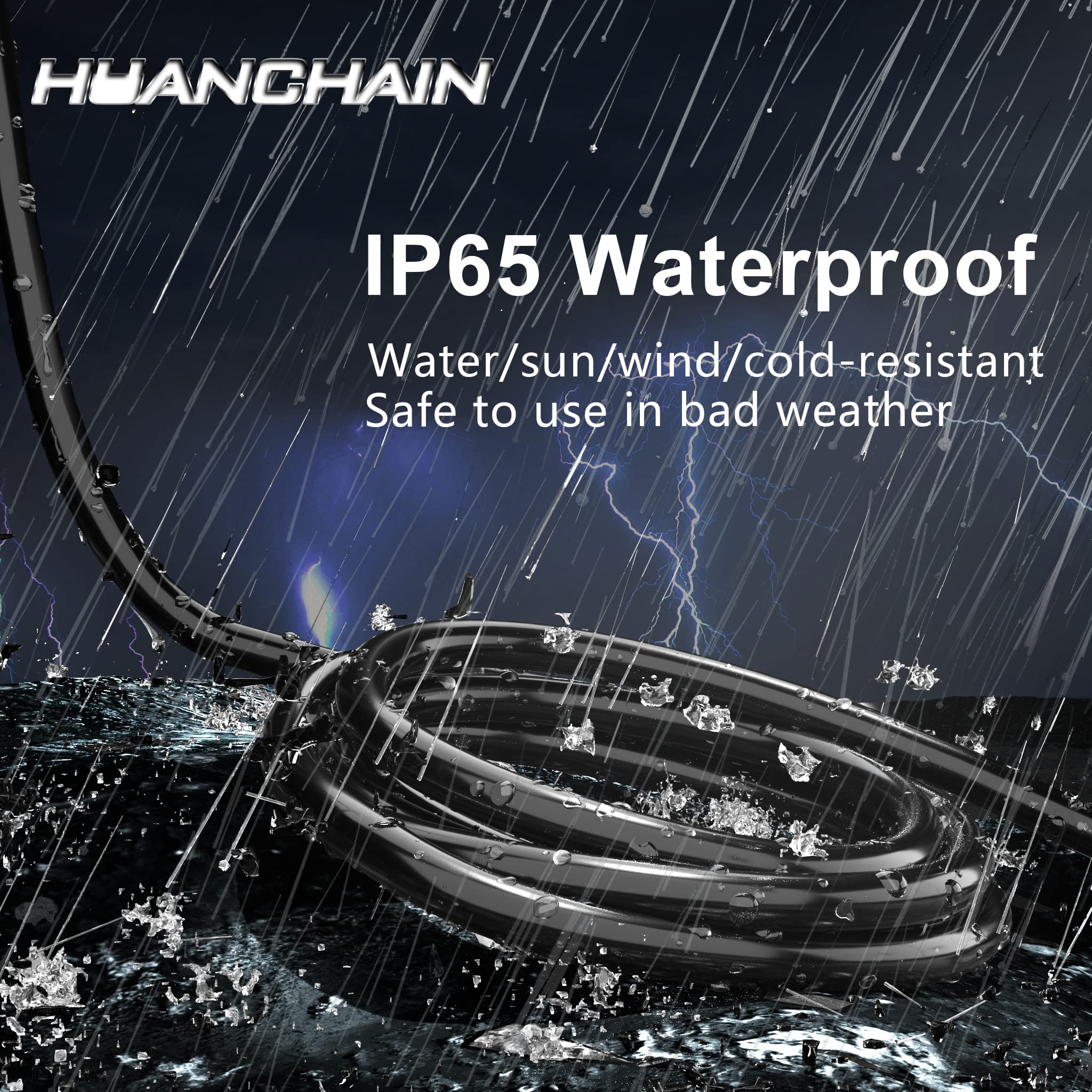 Huanchain 25 Ft 16 Gauge Black Indoor Outdoor Extension Cord Waterproof, Flexible Cold Weather 3 Prong Electric Cord Outside, 13