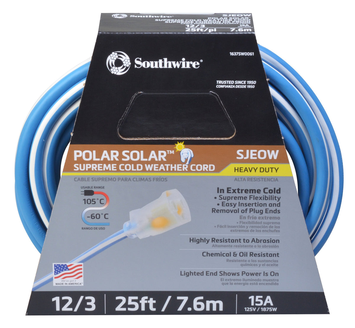 Southwire 1637Sw0061 12/3 25 Foot Sjeow Supreme Extension Cord, Blue/White