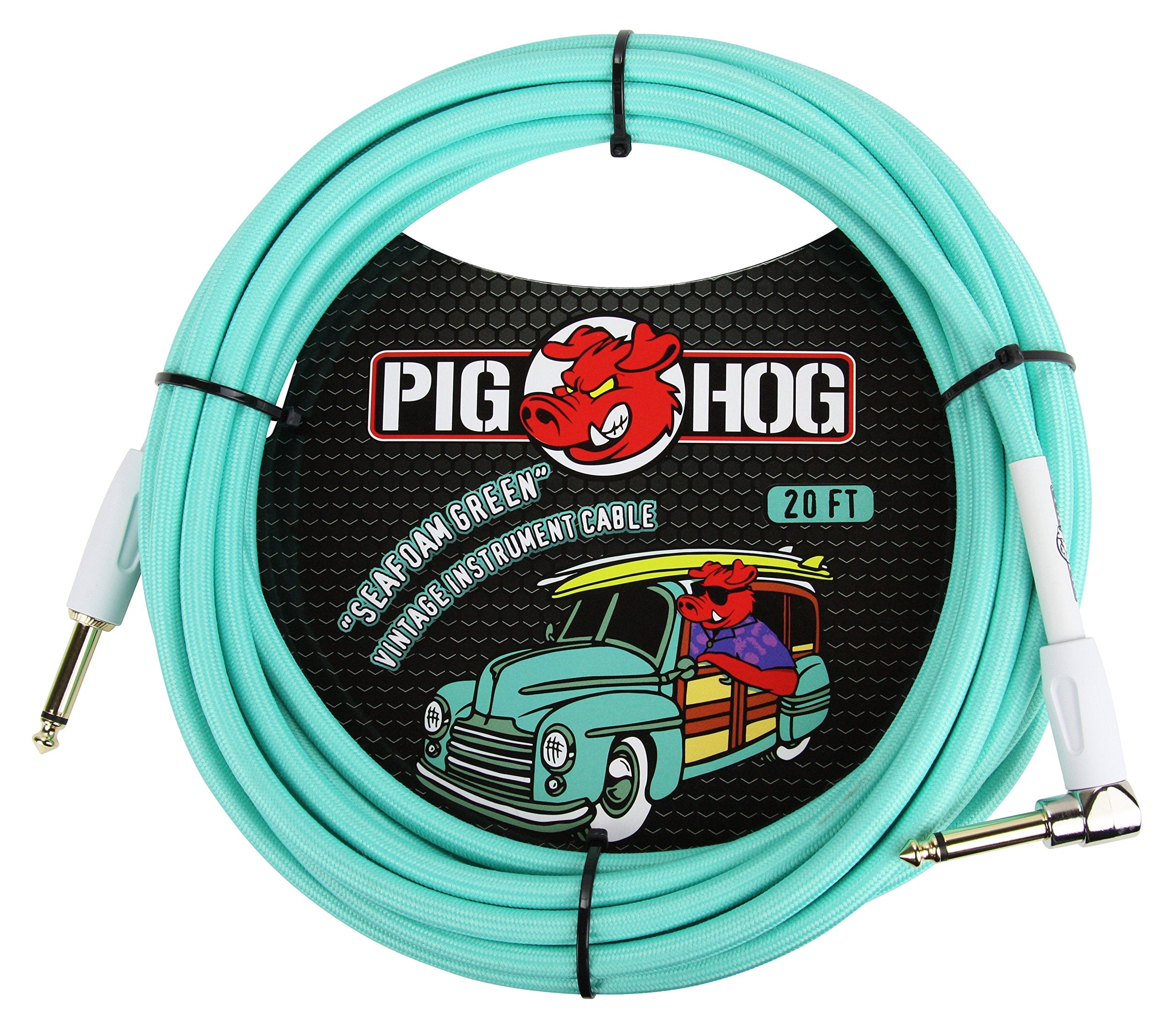 Pig Hog ''Seafoam Green'' Woven Jacket Tour Grade Instrument Cable, 20-foot Right Angle