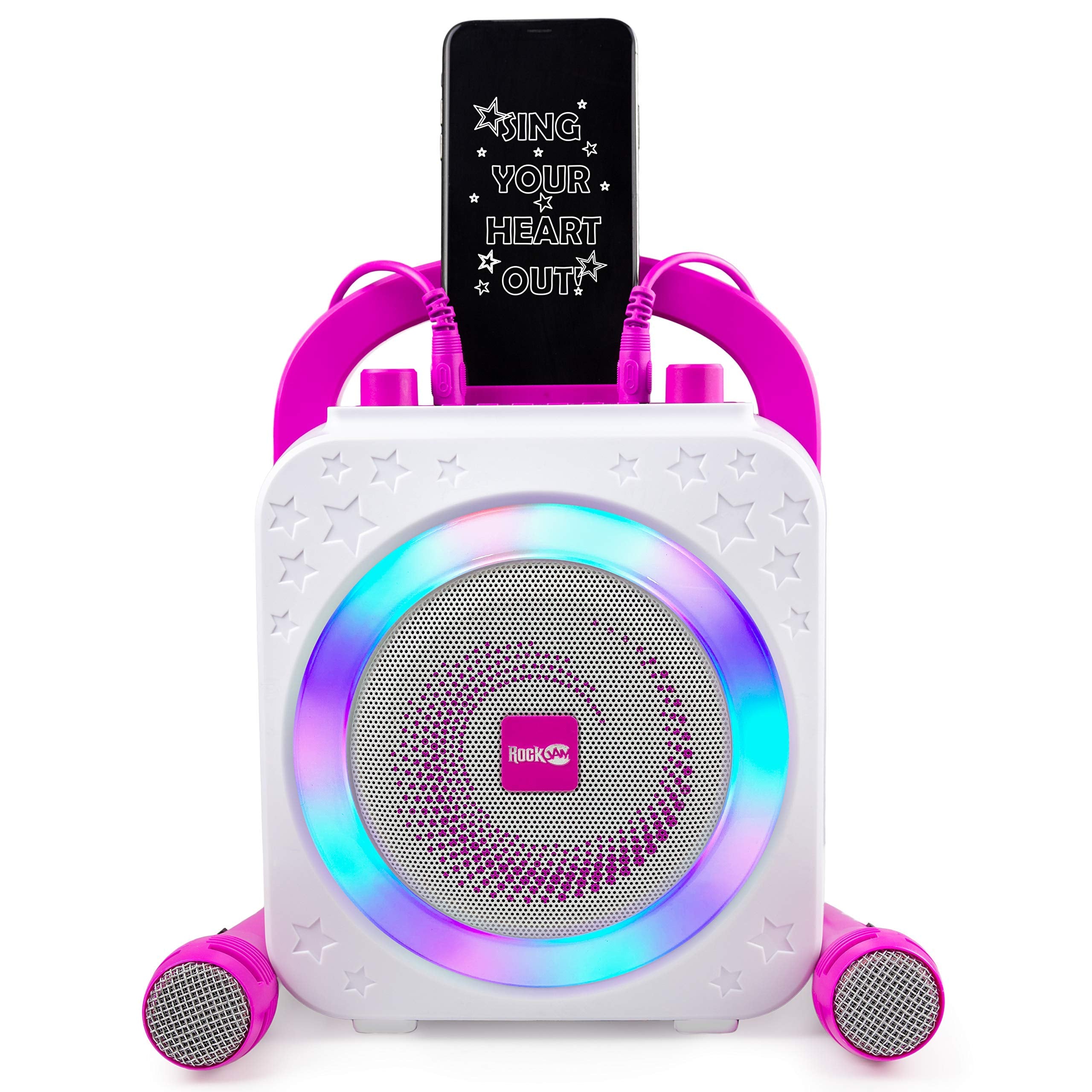 Rockjam 10 Watt Rechargeable Bluetooth Karaoke Machine With Two Mics, Pink