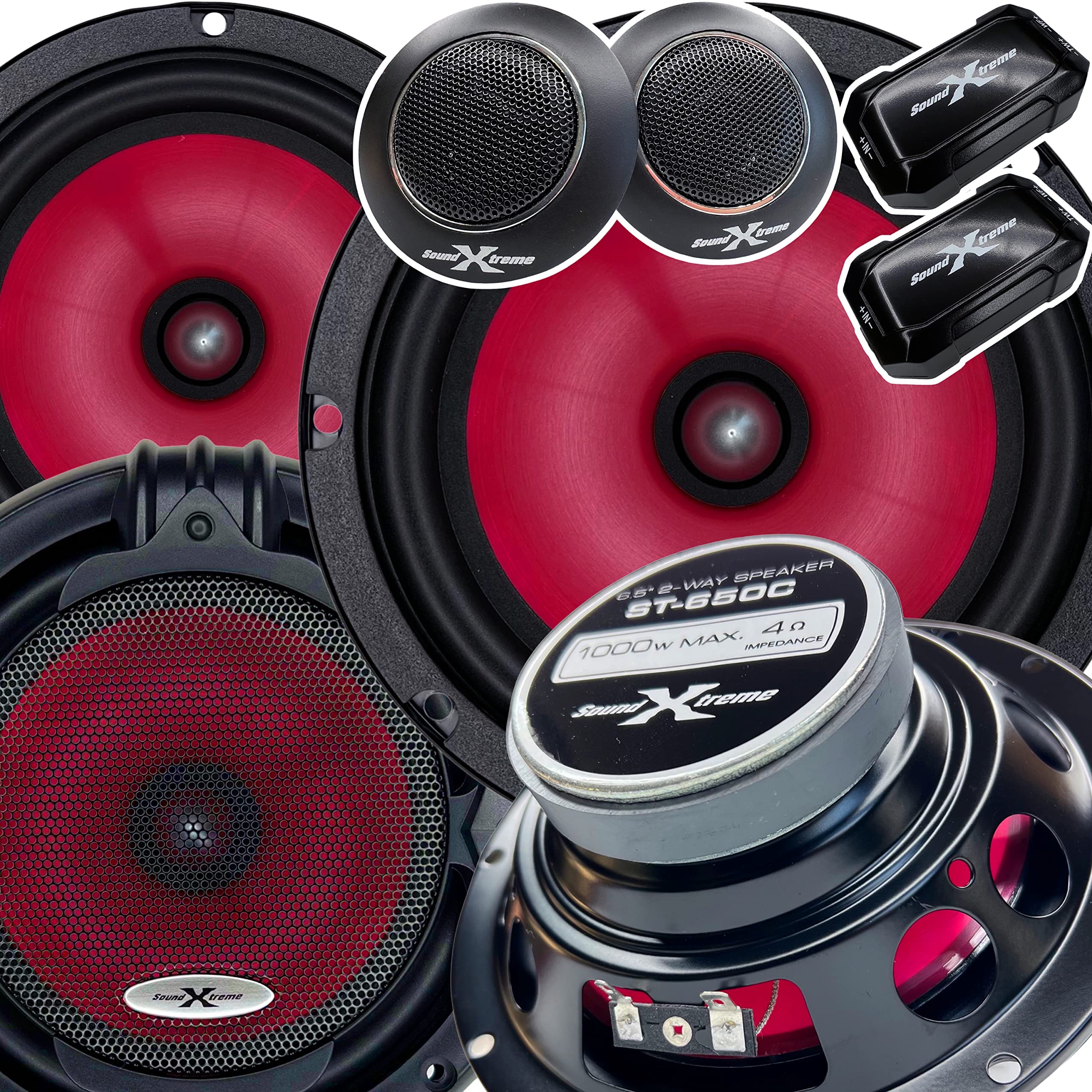 2 Pairs   Soundxtreme 1000W 6.5 Inch 2 Way Car Audio Component Speaker System 6 1/2In Car Audio Speaker For Car, Atv, Rv, Motorc