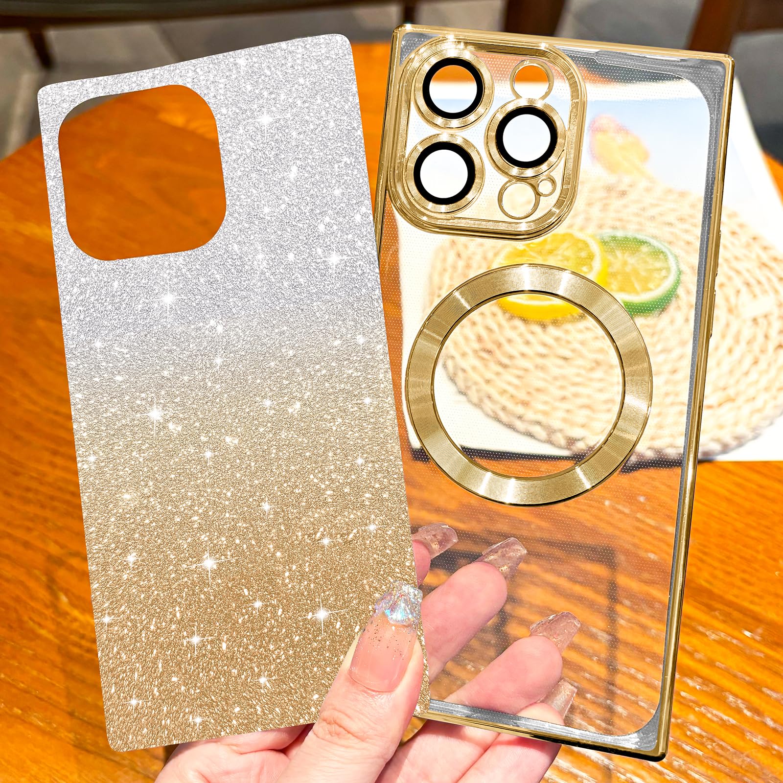 Hython For Iphone 13 Pro Max Case Clear Magnetic Glitter Phone Cases [Compatible With Magsafe] Full Camera Lens Protector Gradie