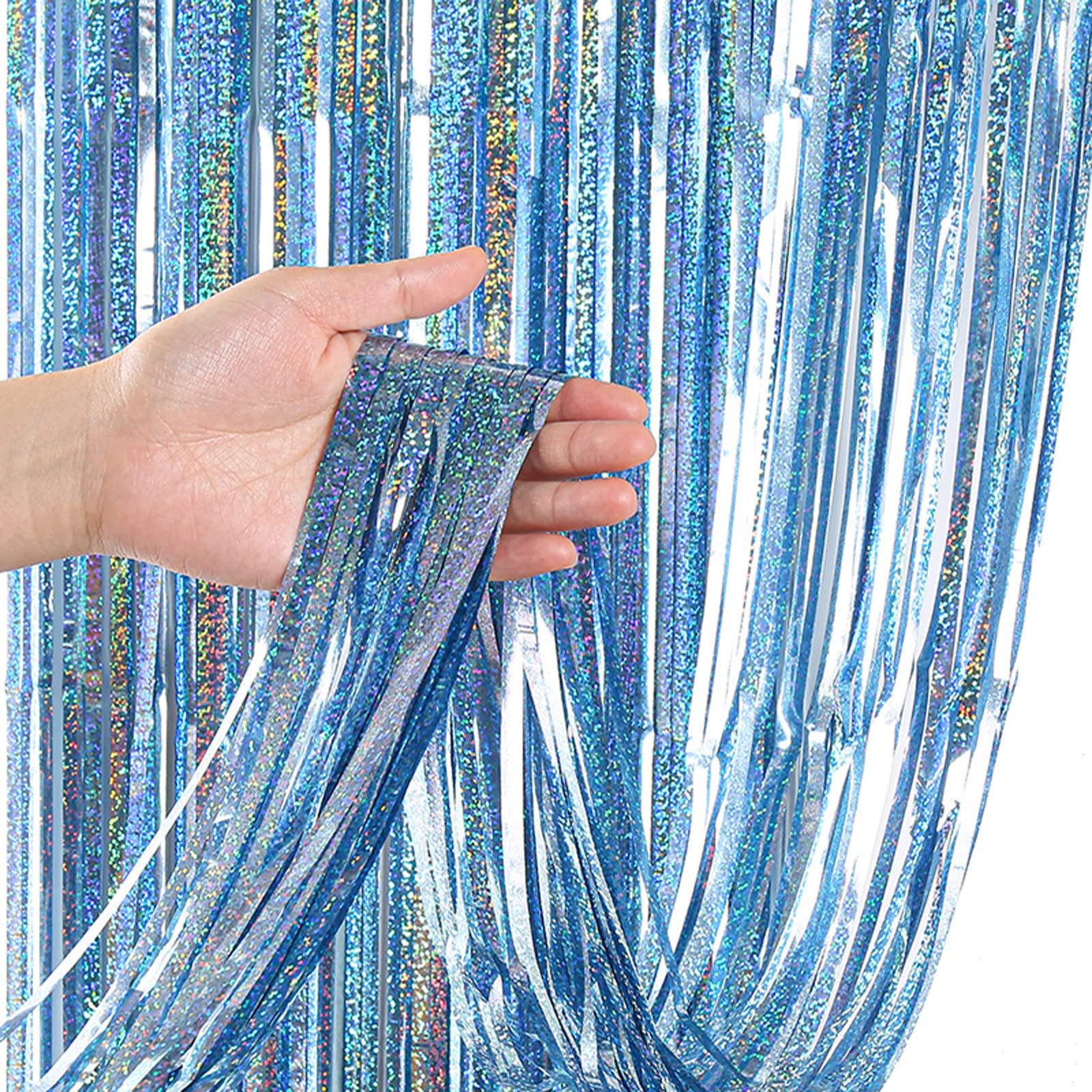 3 Pack Backdrop Curtains, Fringe Streamers Tinsel Backdrop, Birthday Decorations, Disco Party Decor (3.3 x 6.6, Blue)