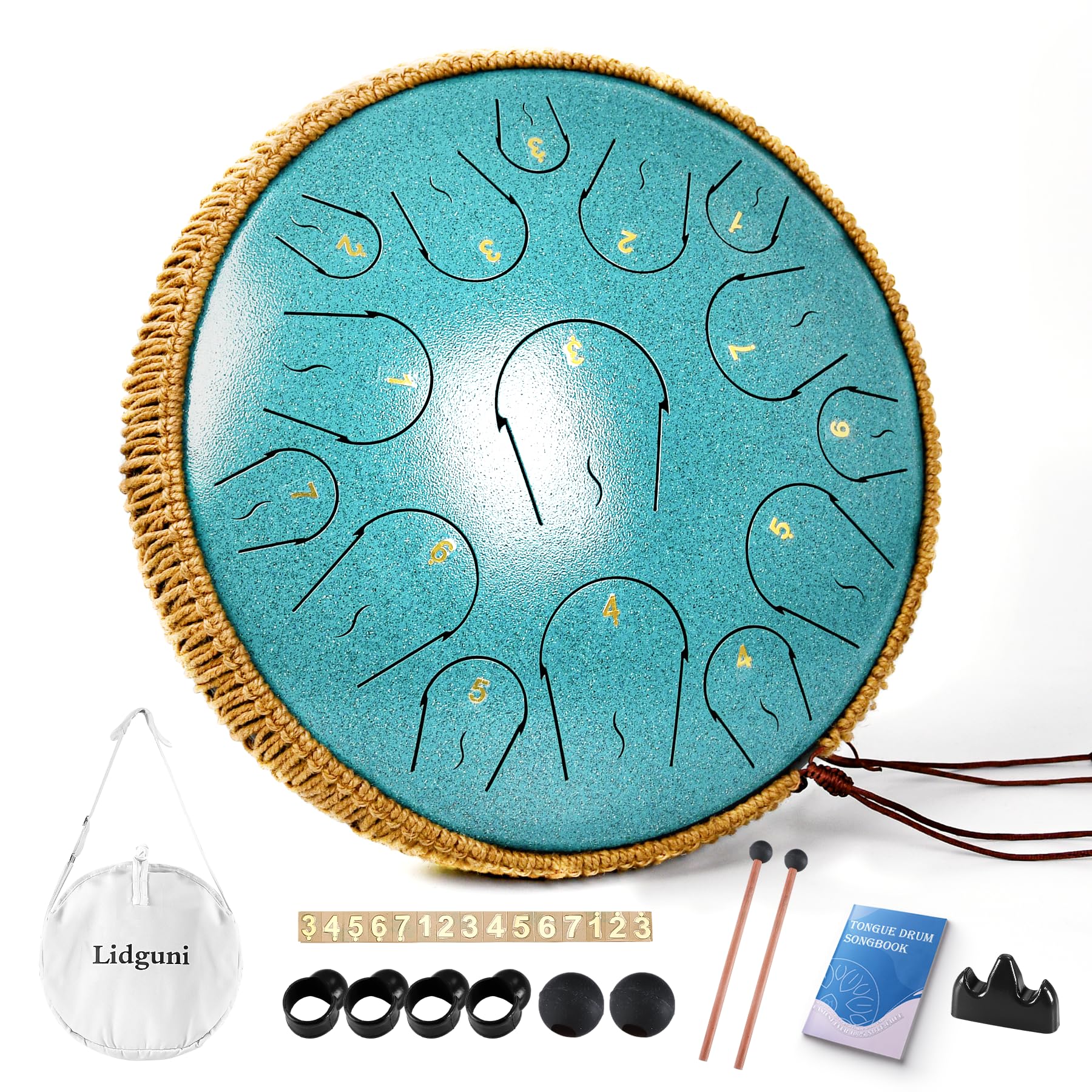 Steel Tongue Drum   14 Inch 15 Note Tongue Drum   Hand Pan Drum With Music Book, Handpan Drum Mallets And Carry Bag, C Major (Ma